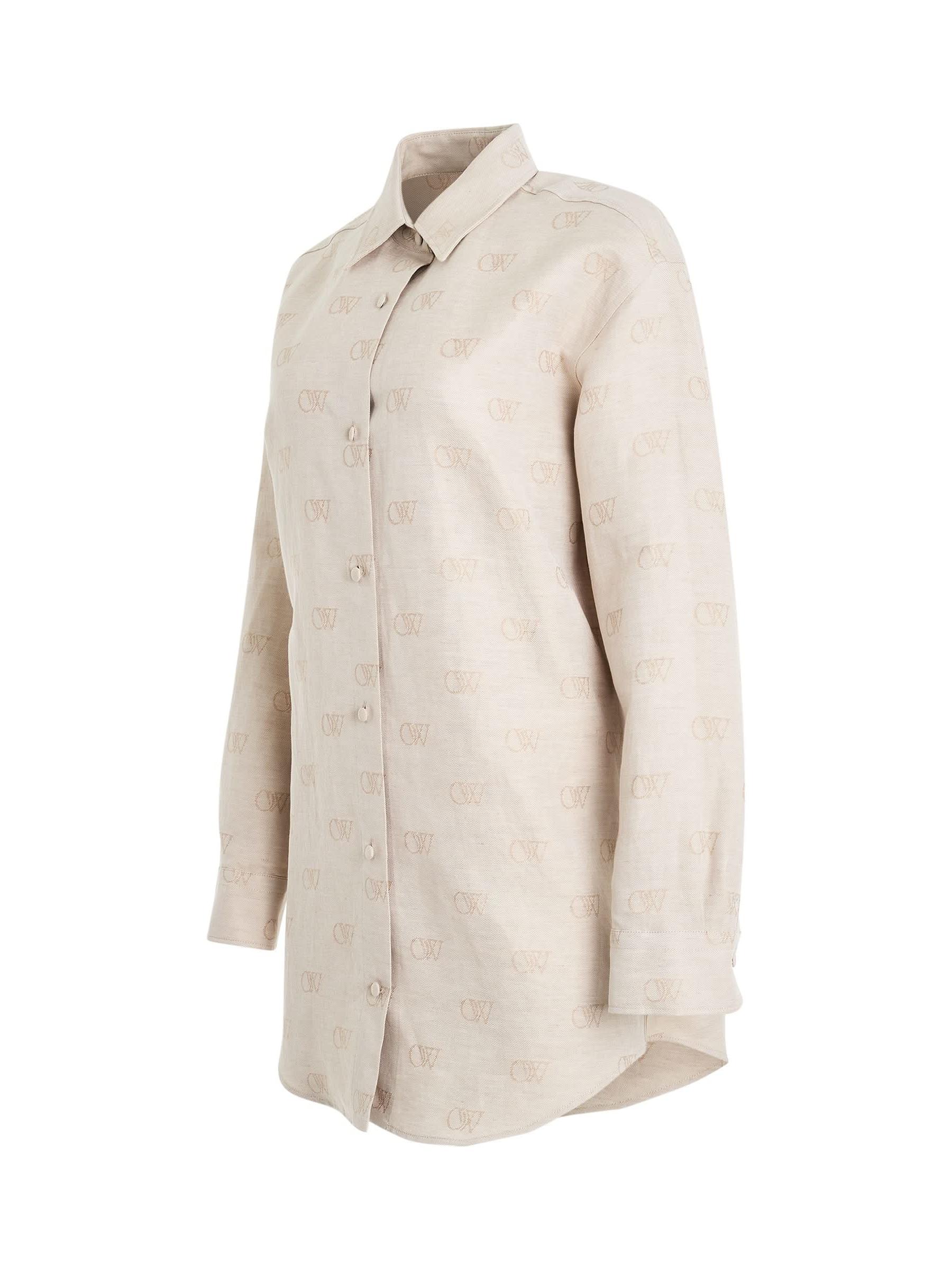 Linen Jacquard Overshirt in Cream - Image 2