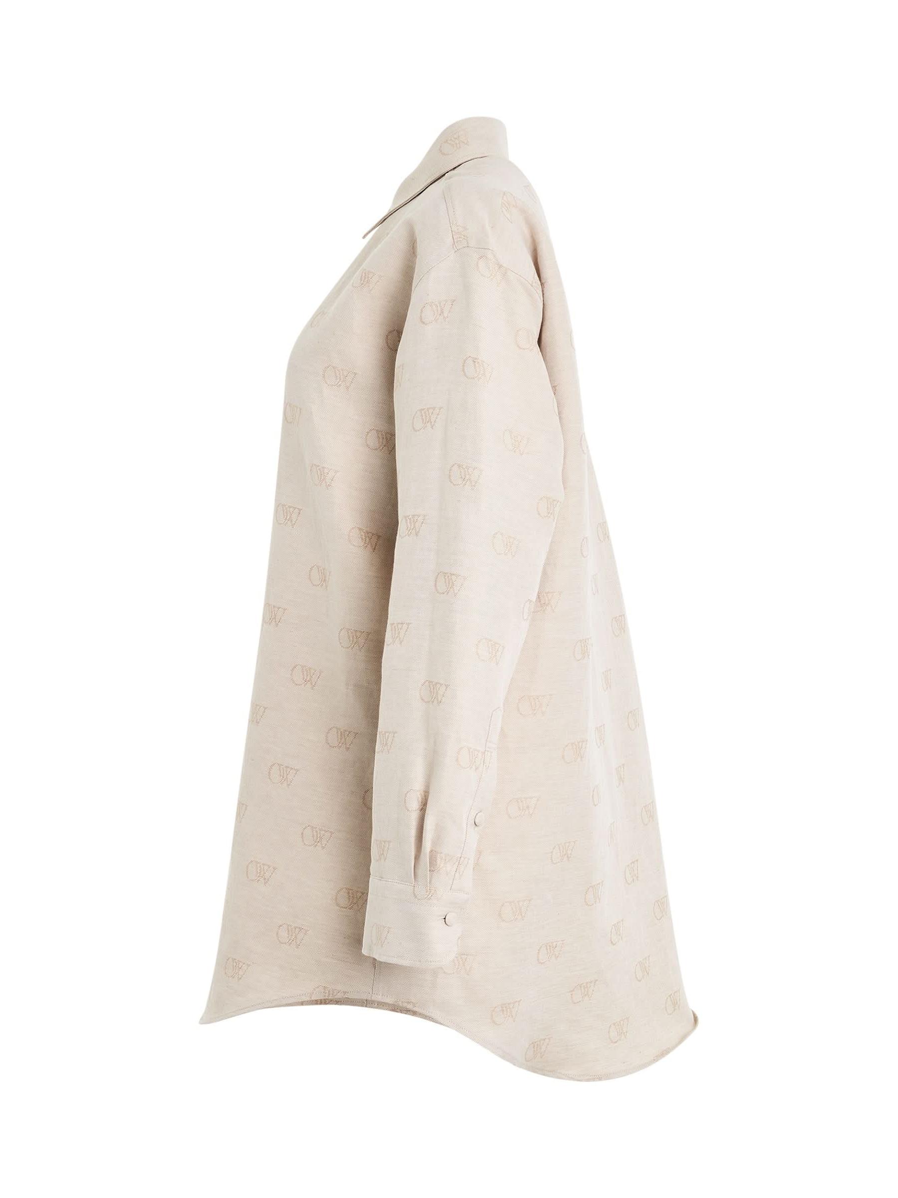 Linen Jacquard Overshirt in Cream - Image 3