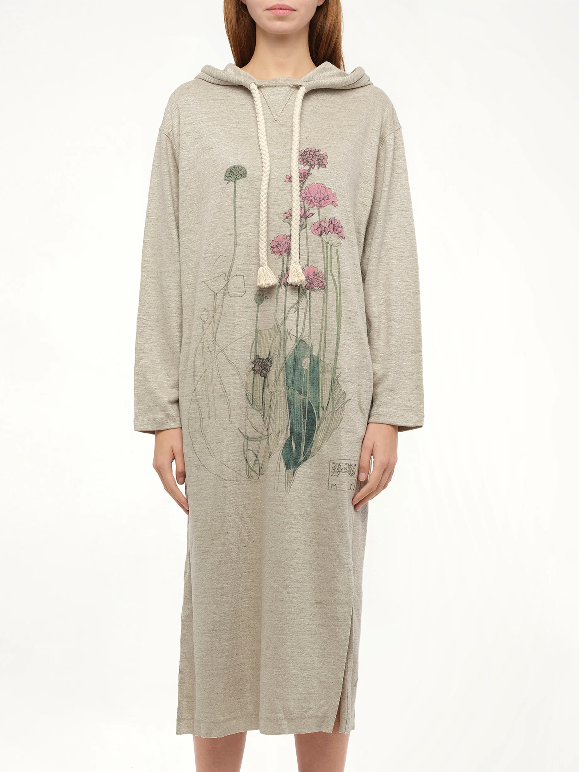 Hoodie Botanical Dress in Beige