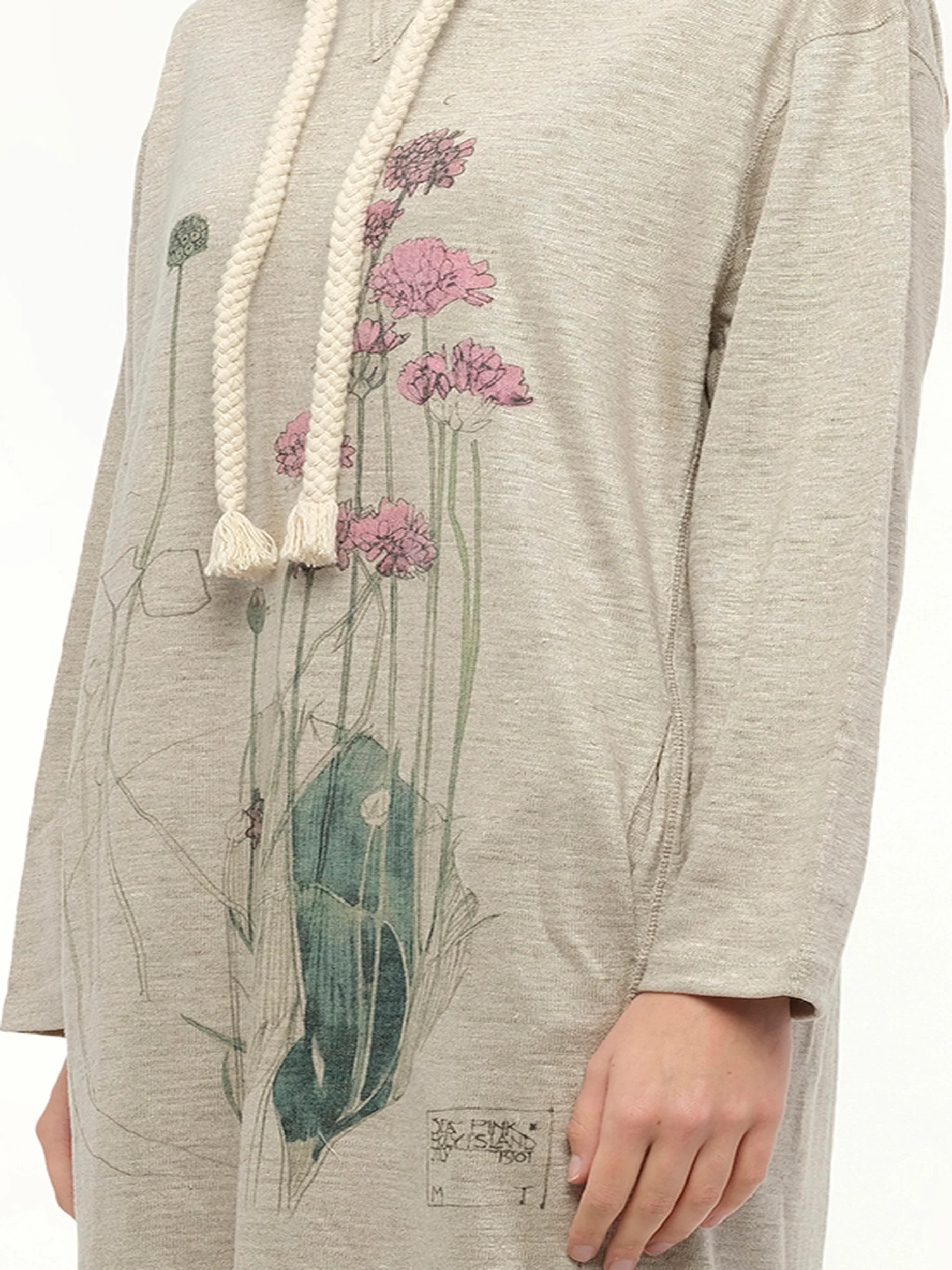Hoodie Botanical Dress in Beige - Image 3