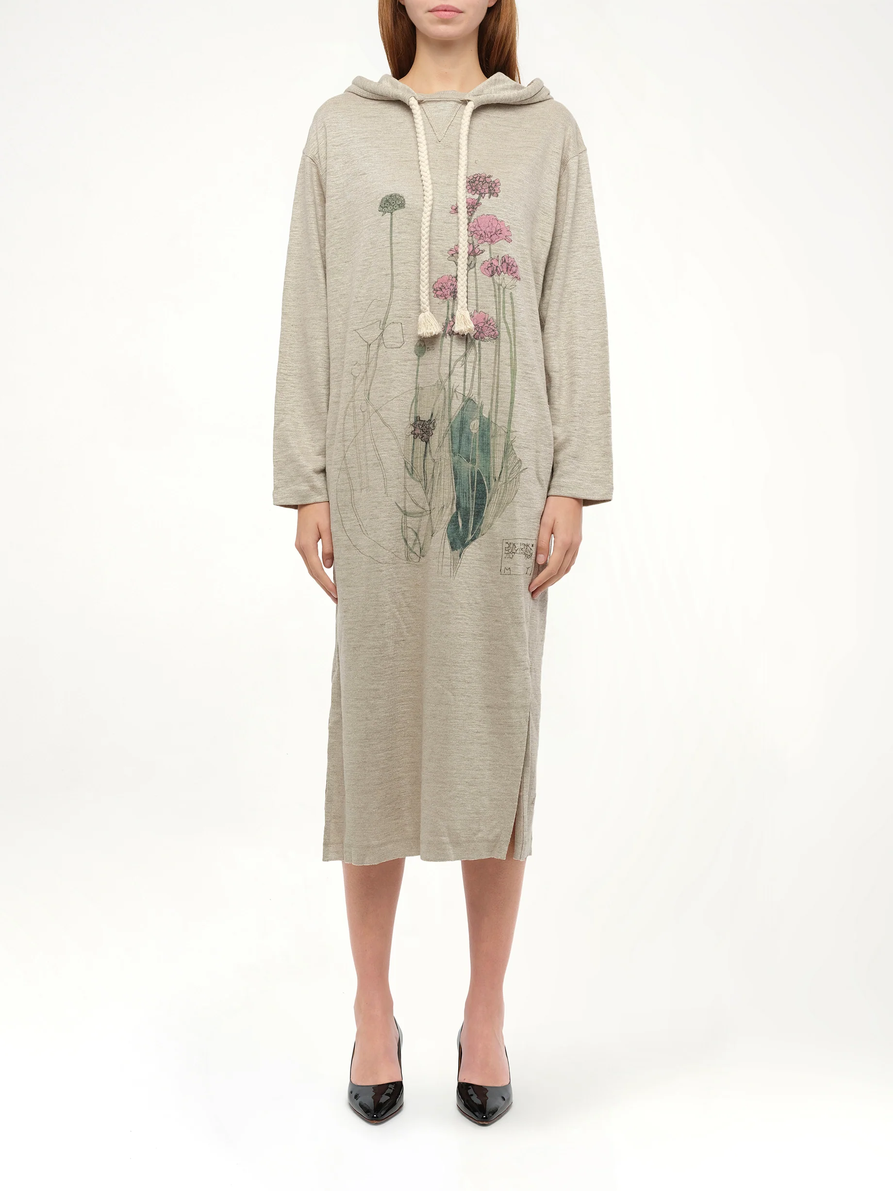 Hoodie Botanical Dress in Beige - Image 4