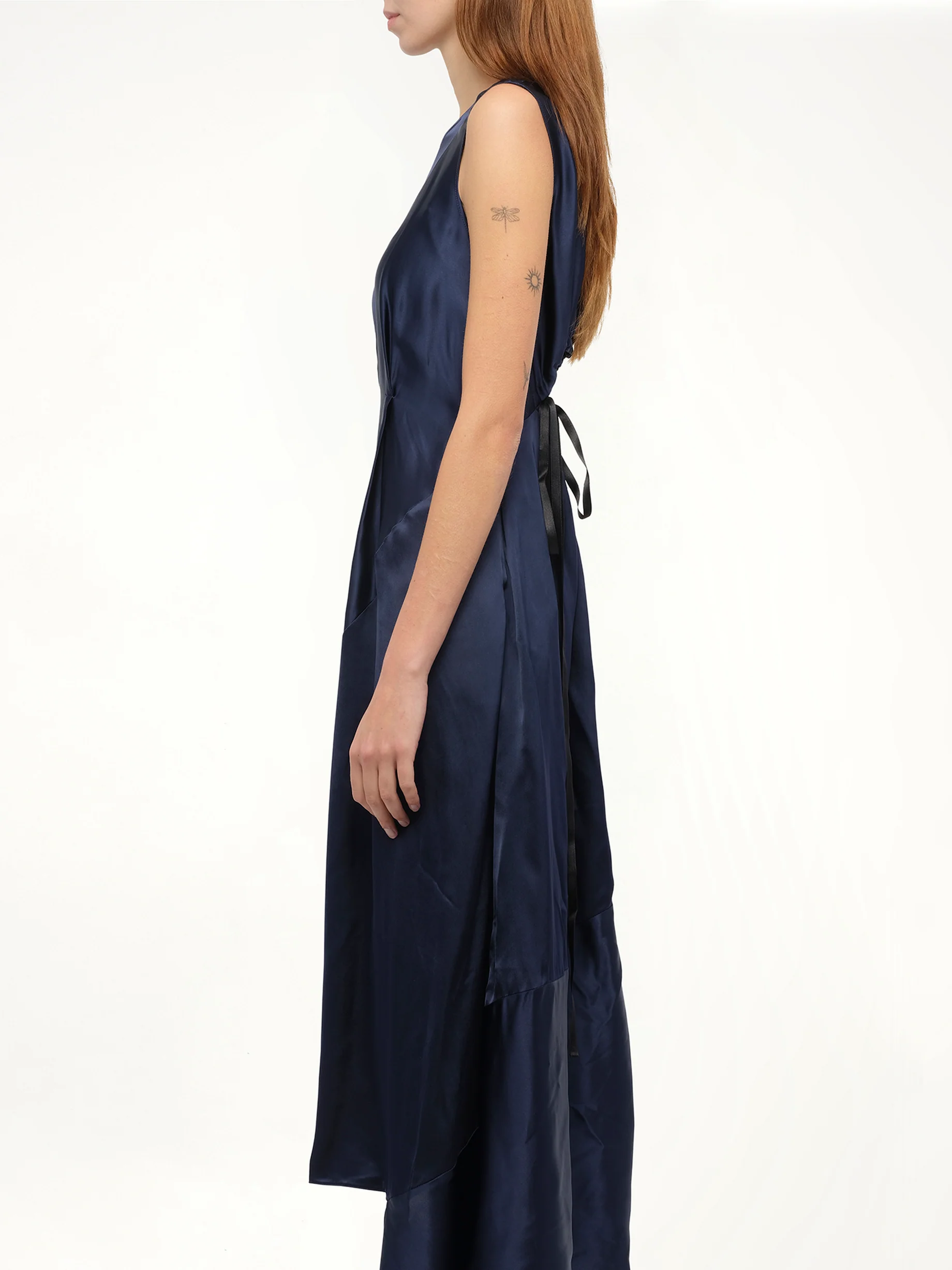 Sleeveless Satin Dress in Navy - Image 5