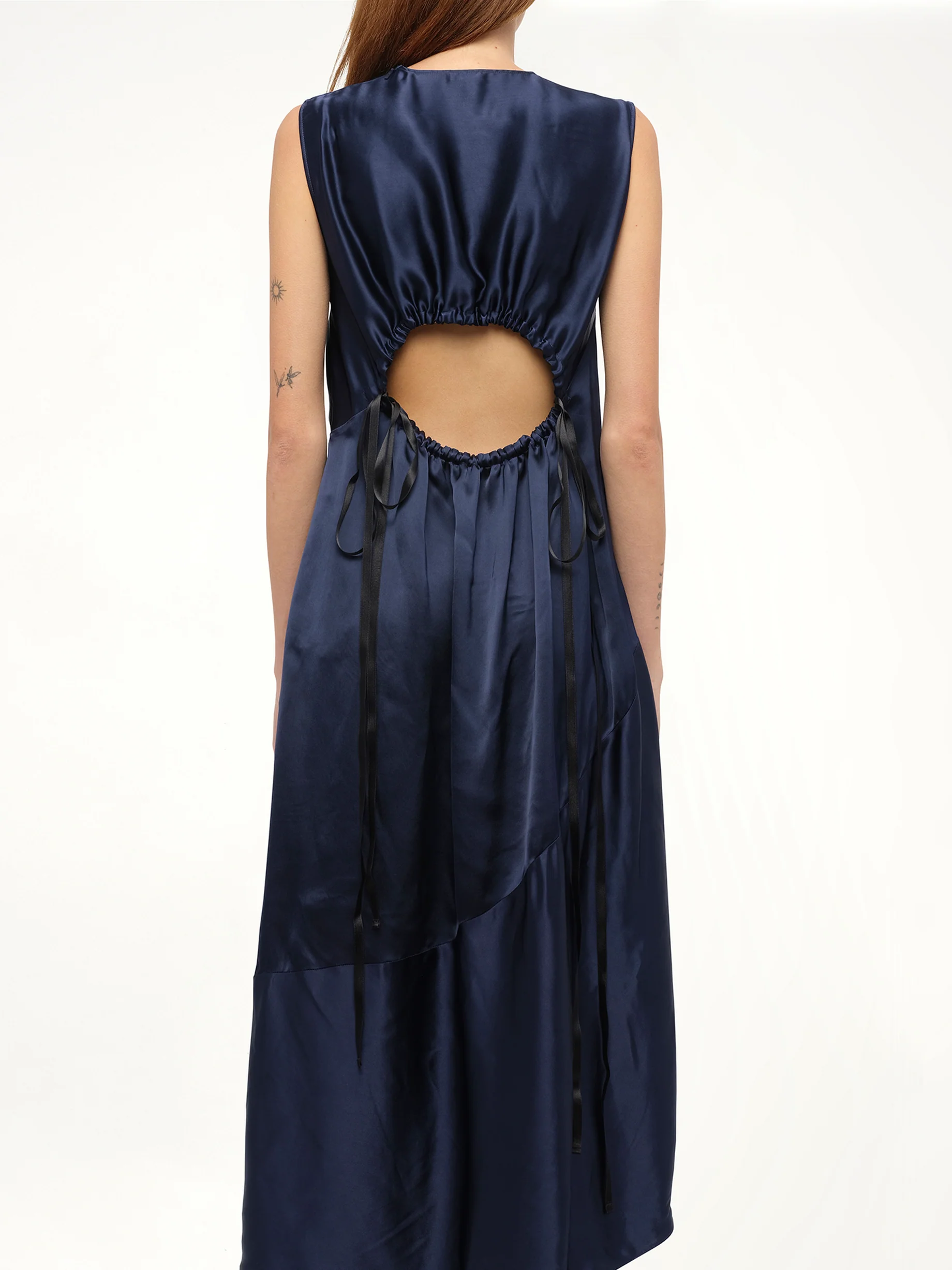 Sleeveless Satin Dress in Navy - Image 6