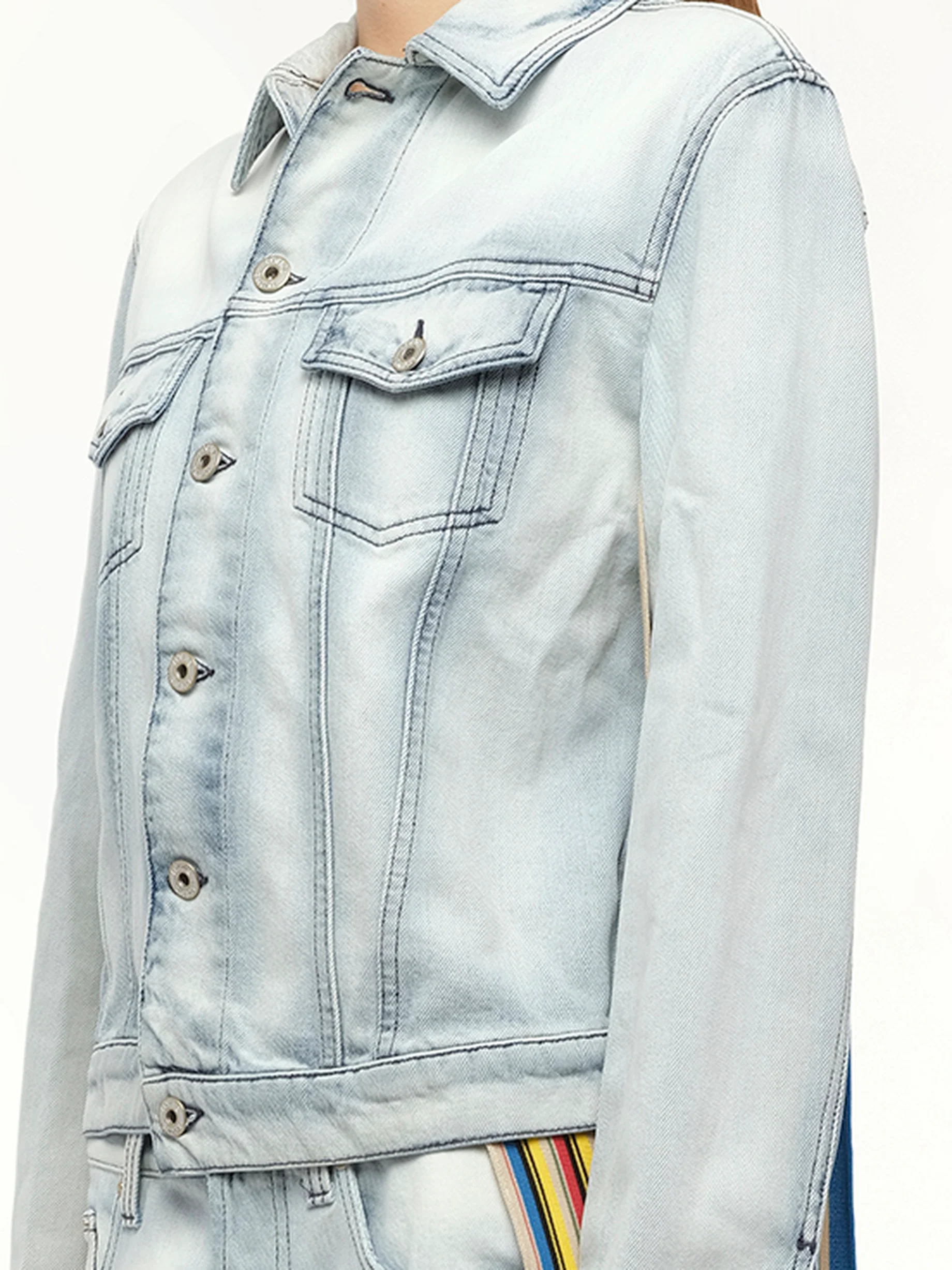 Stripe Band Denim Jacket in L Blue - Image 3