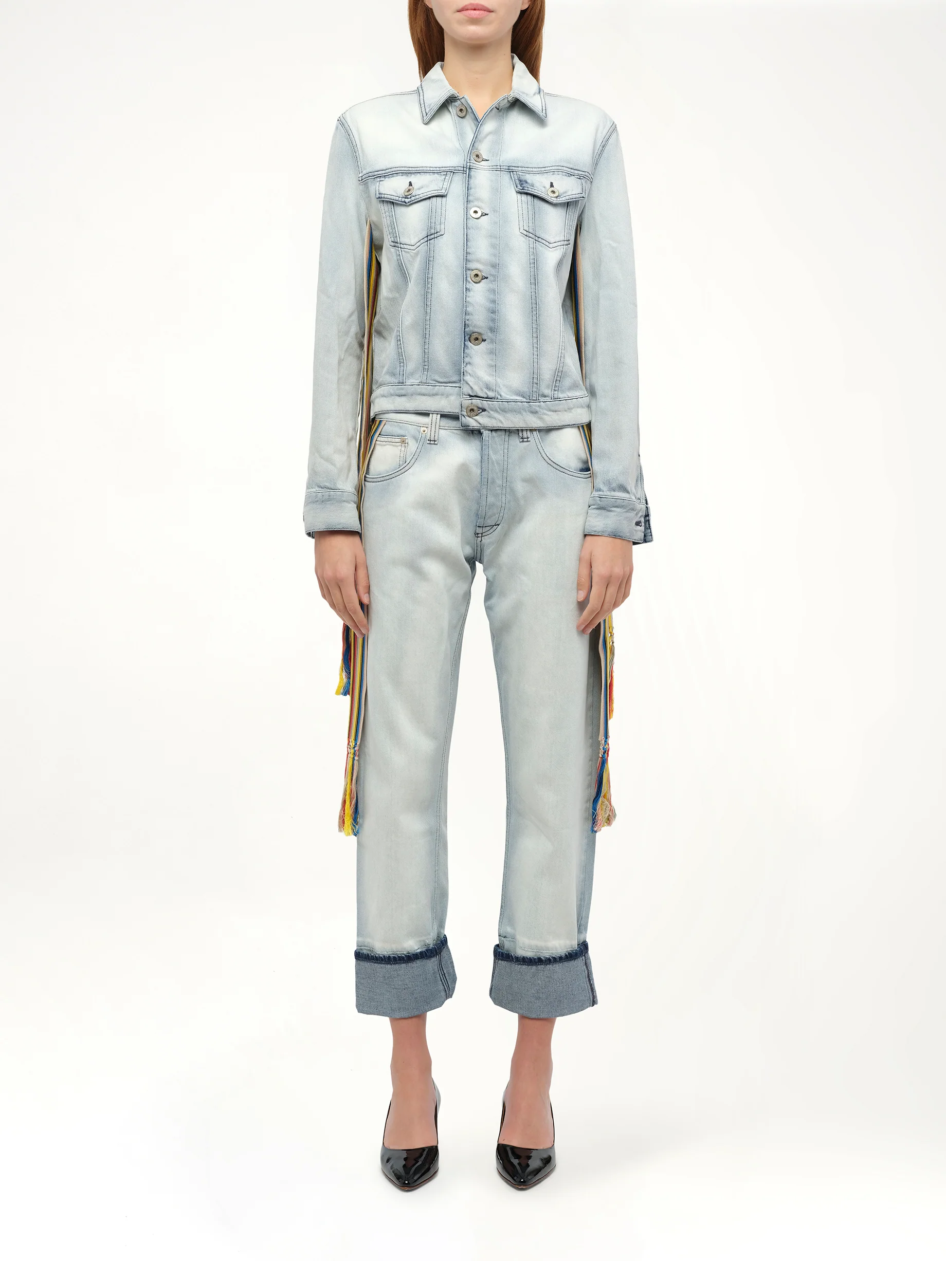 Stripe Band Denim Jacket in L Blue - Image 4