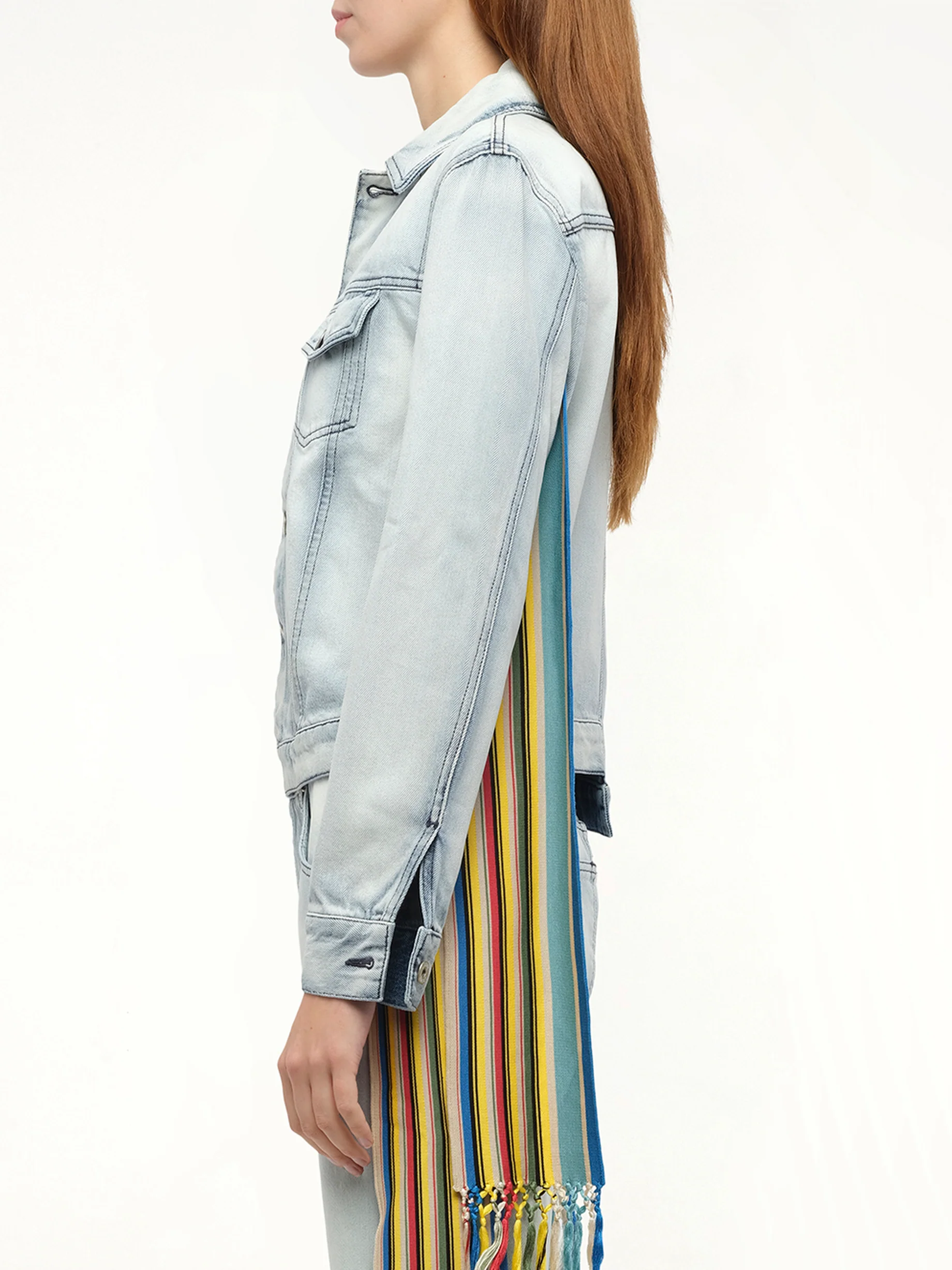 Stripe Band Denim Jacket in L Blue - Image 5