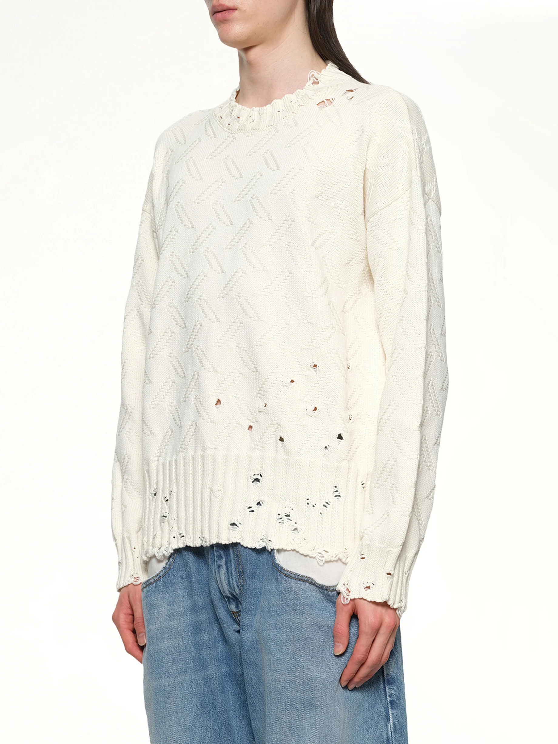 Logo Embroidery Knit Sweater in Lily White - Image 3