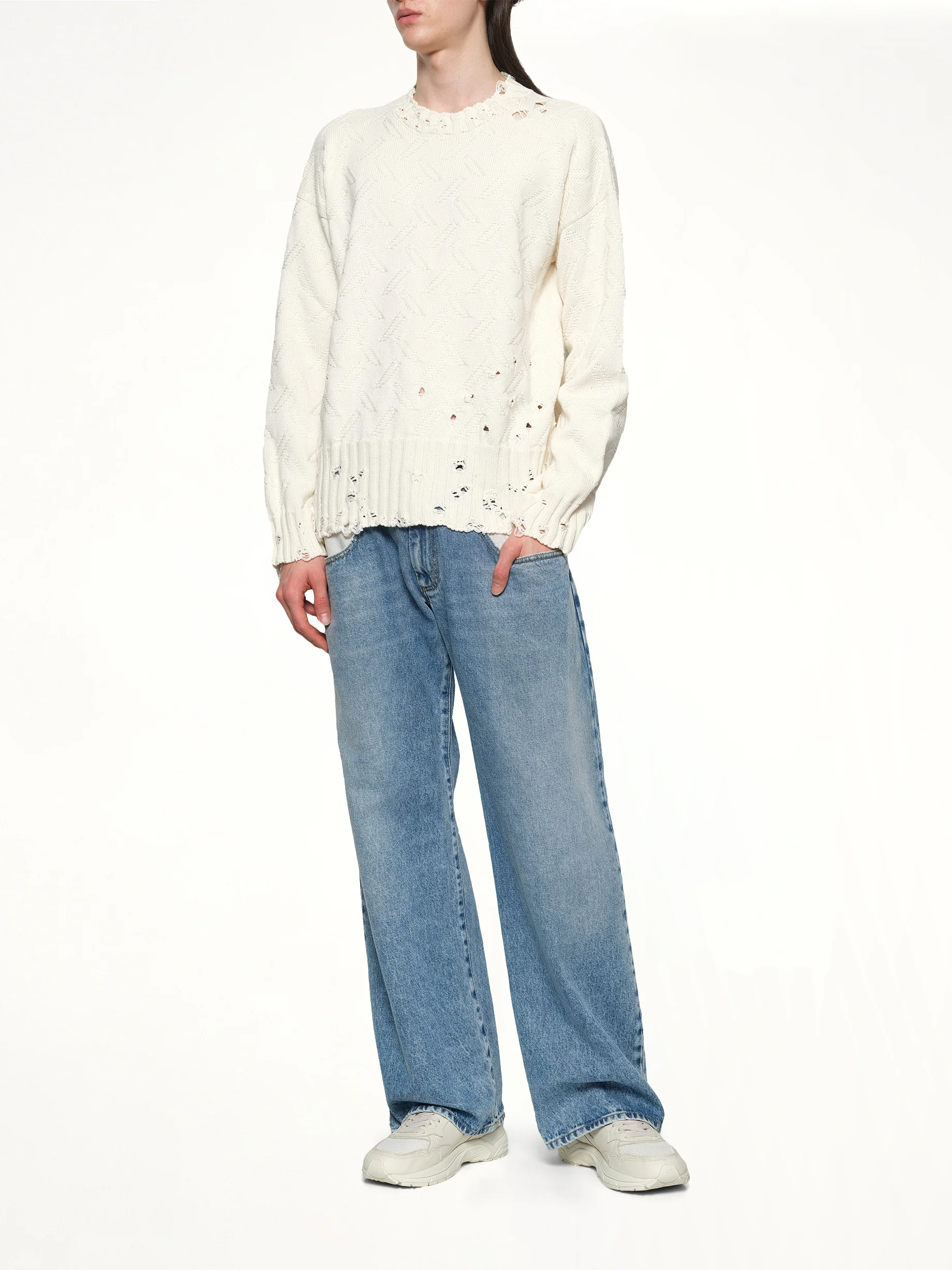 Logo Embroidery Knit Sweater in Lily White - Image 4