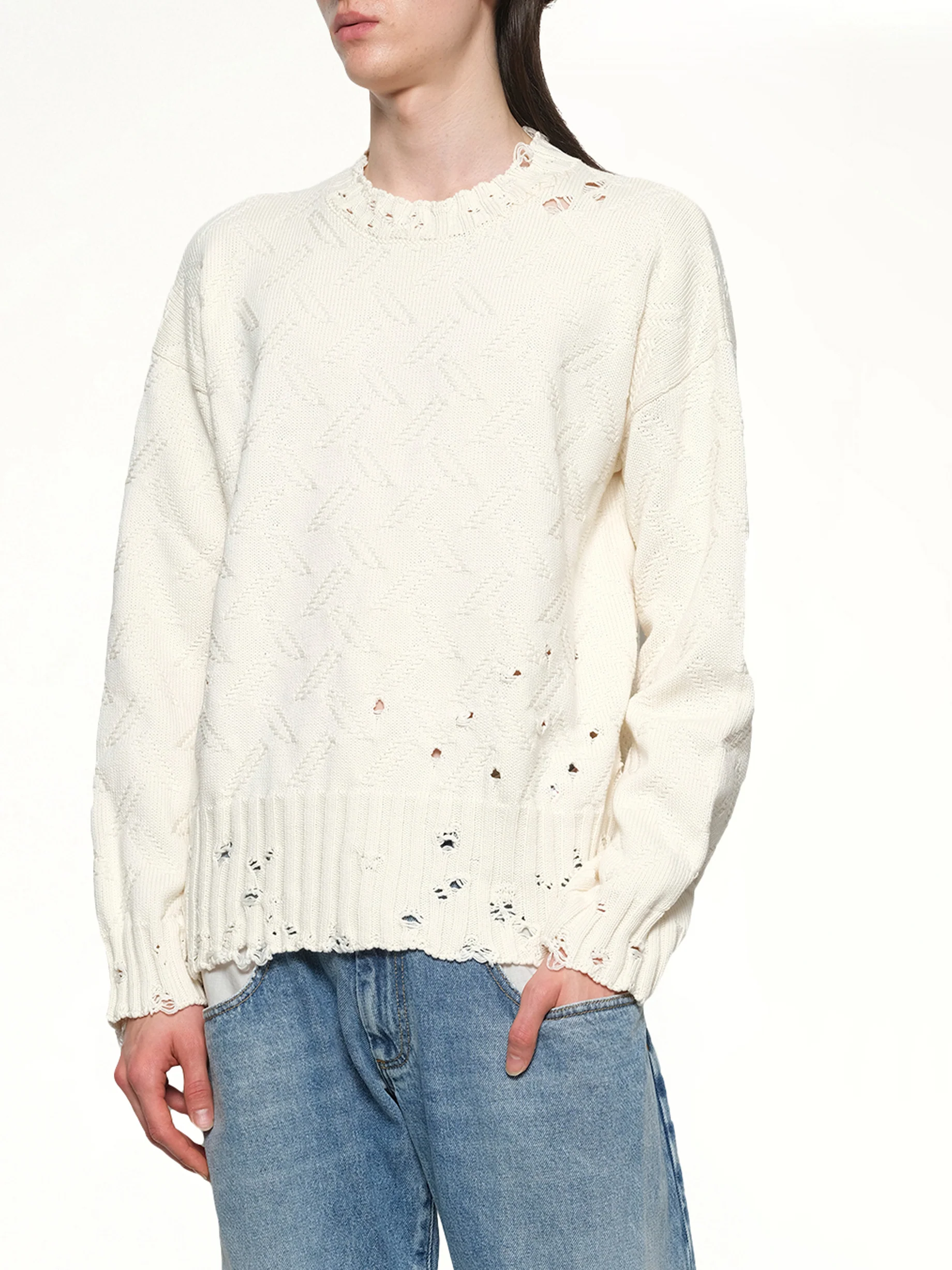Logo Embroidery Knit Sweater in Lily White - Image 6