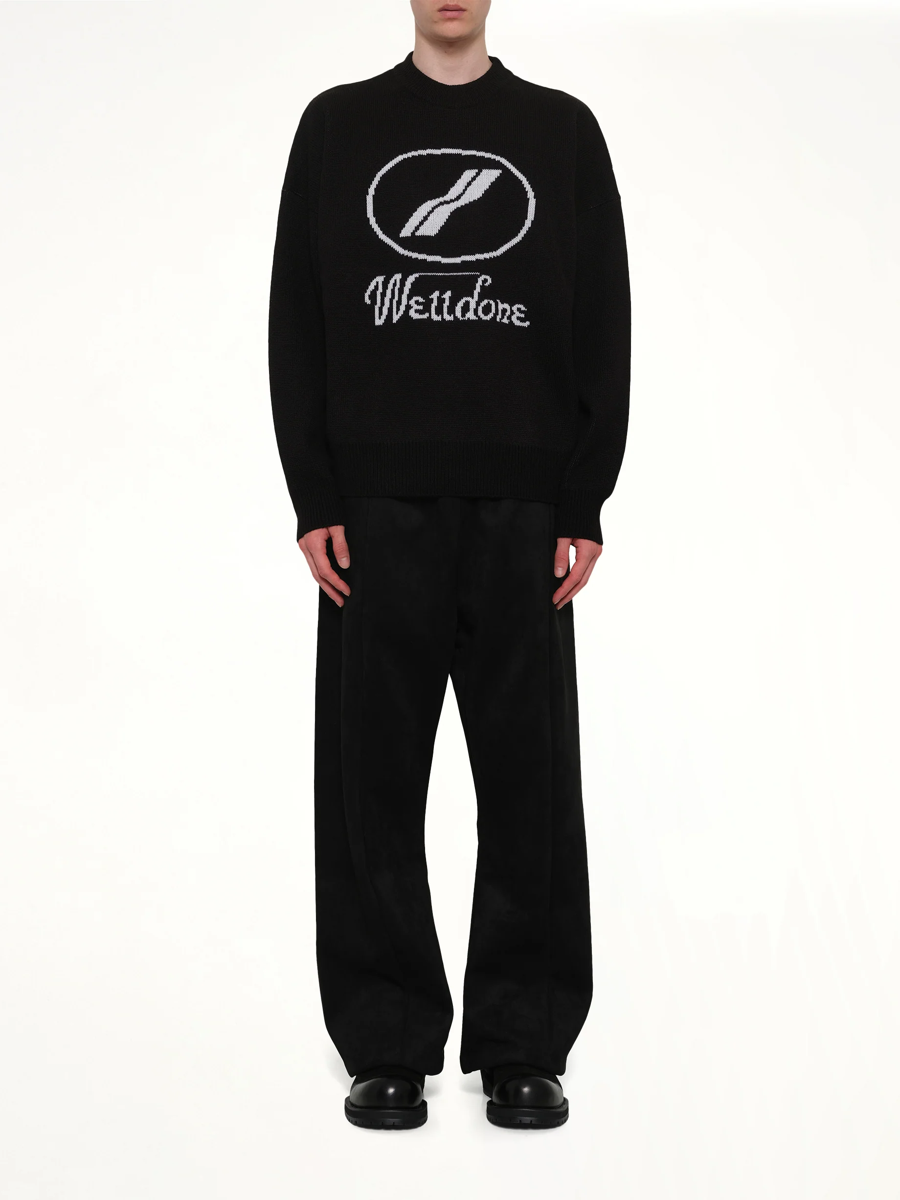 Logo Jacquard Intarsia Sweater in Black - Image 7