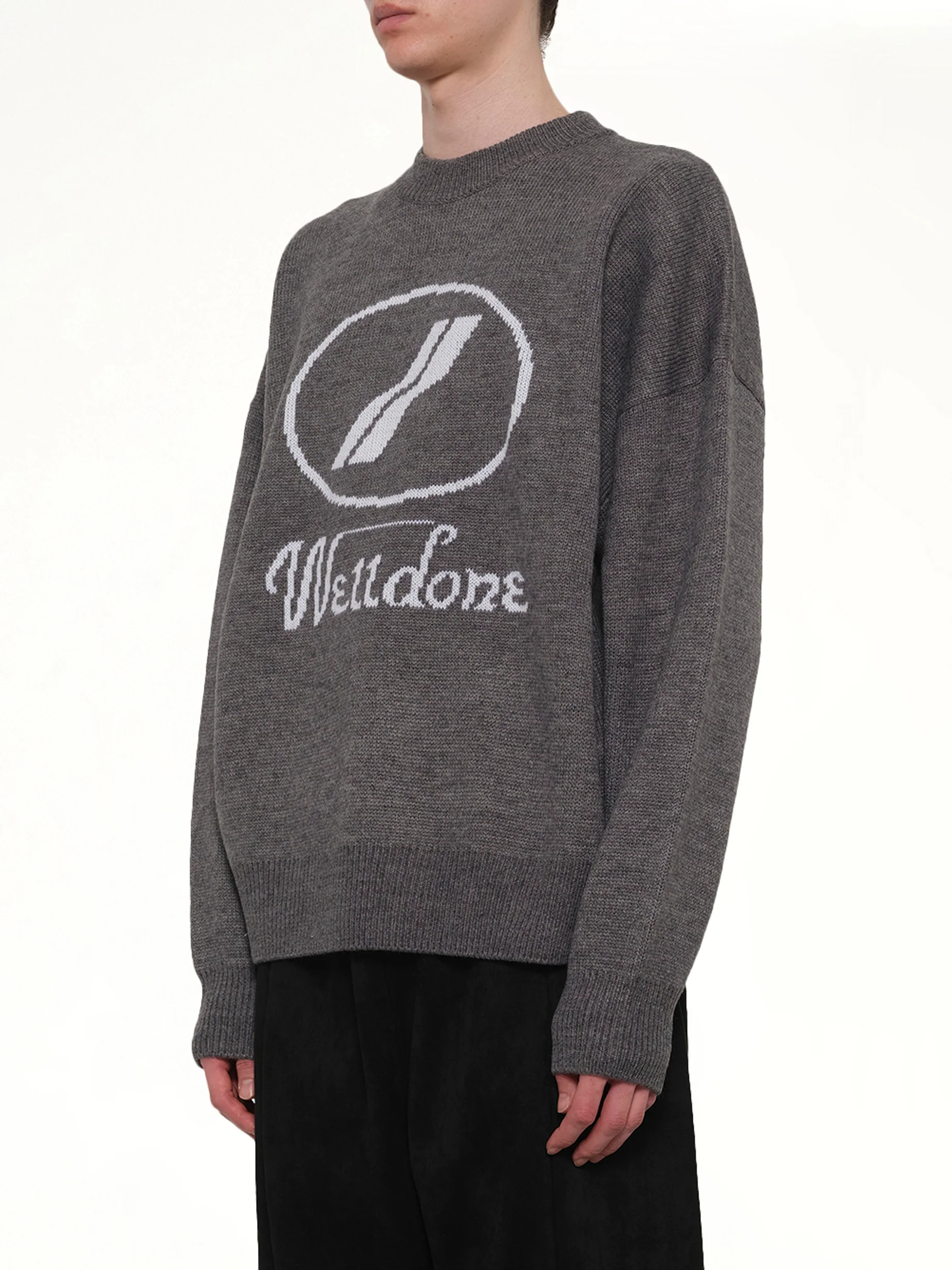 Logo Jacquard Intarsia Sweater in Grey - Image 3