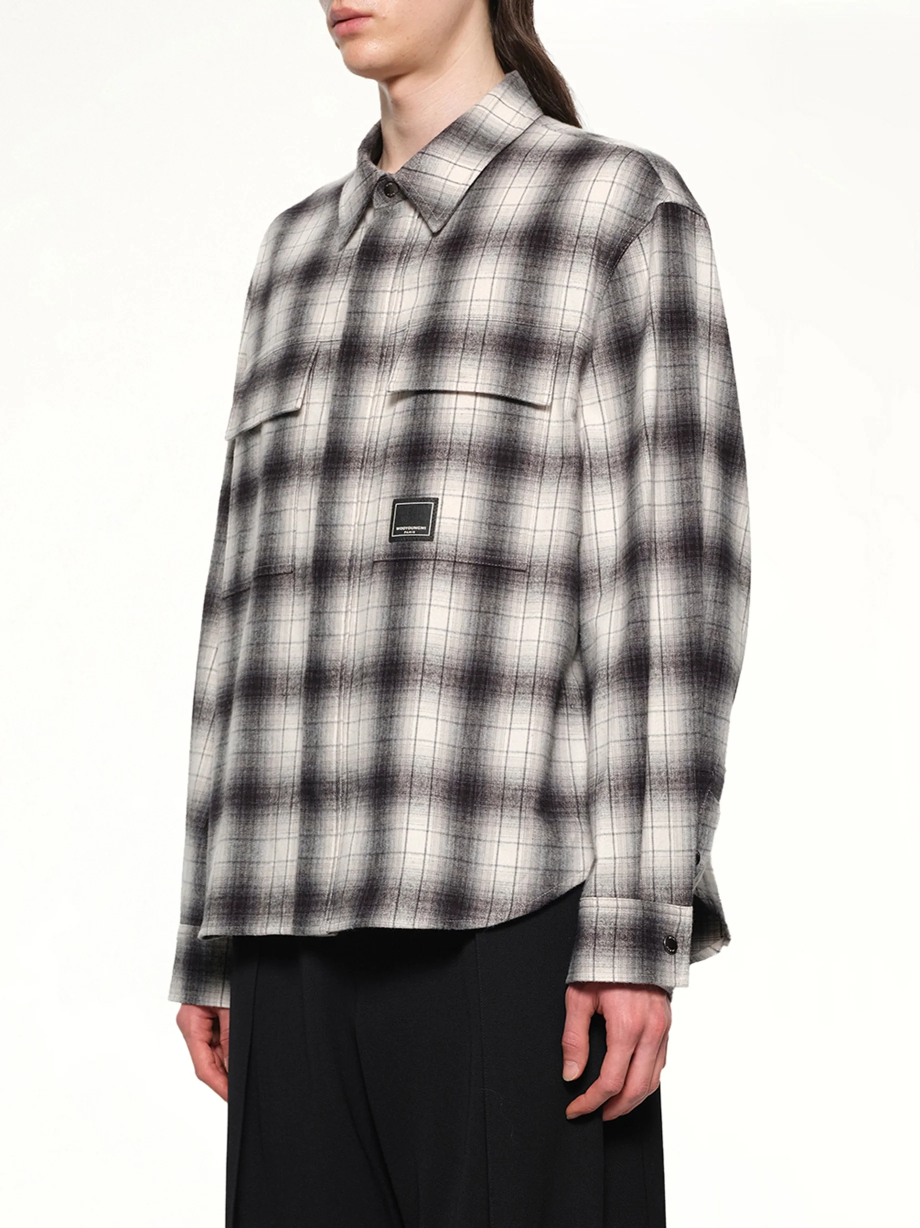 Logo Patch Check Shirt in Black - Image 3
