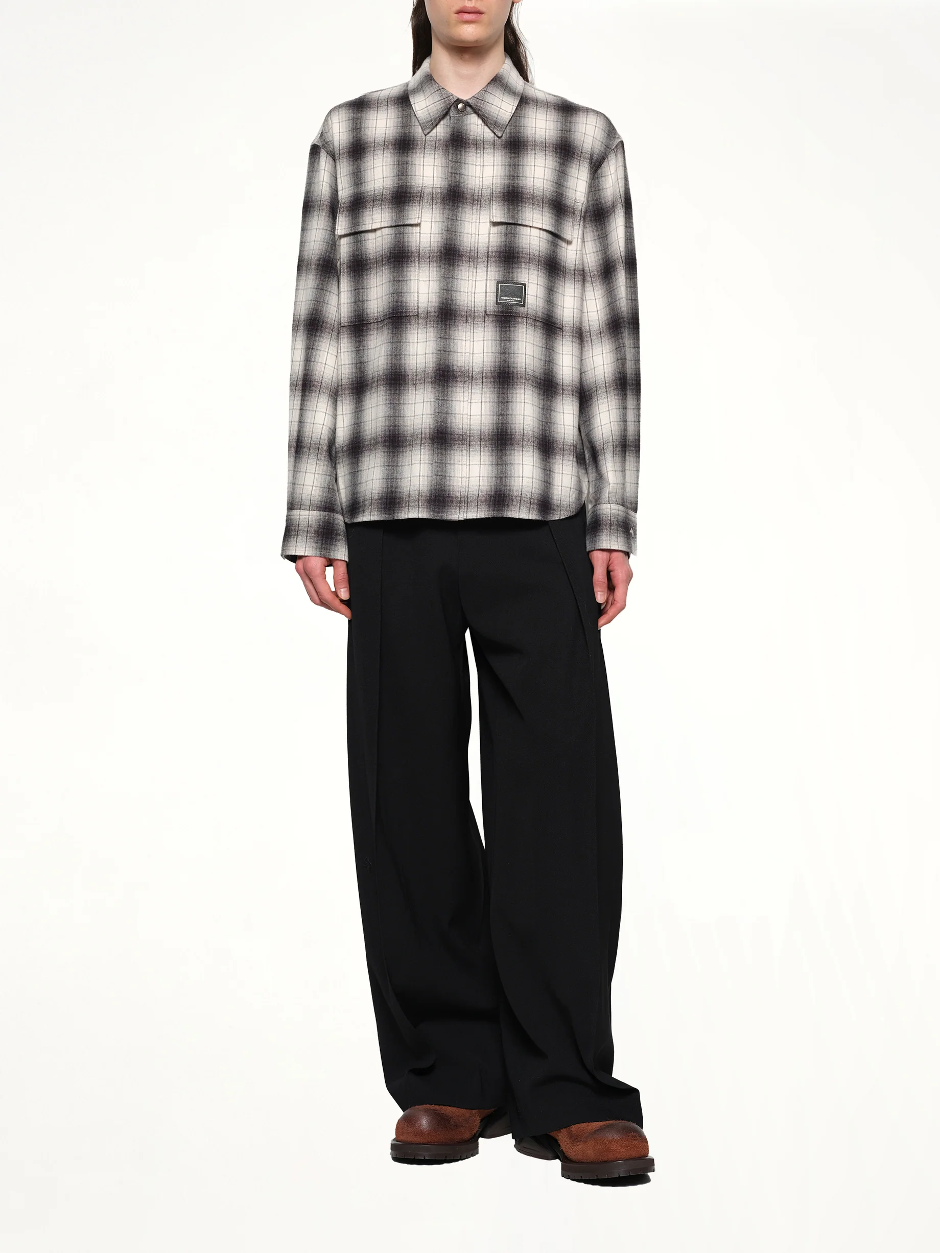 Logo Patch Check Shirt in Black - Image 4