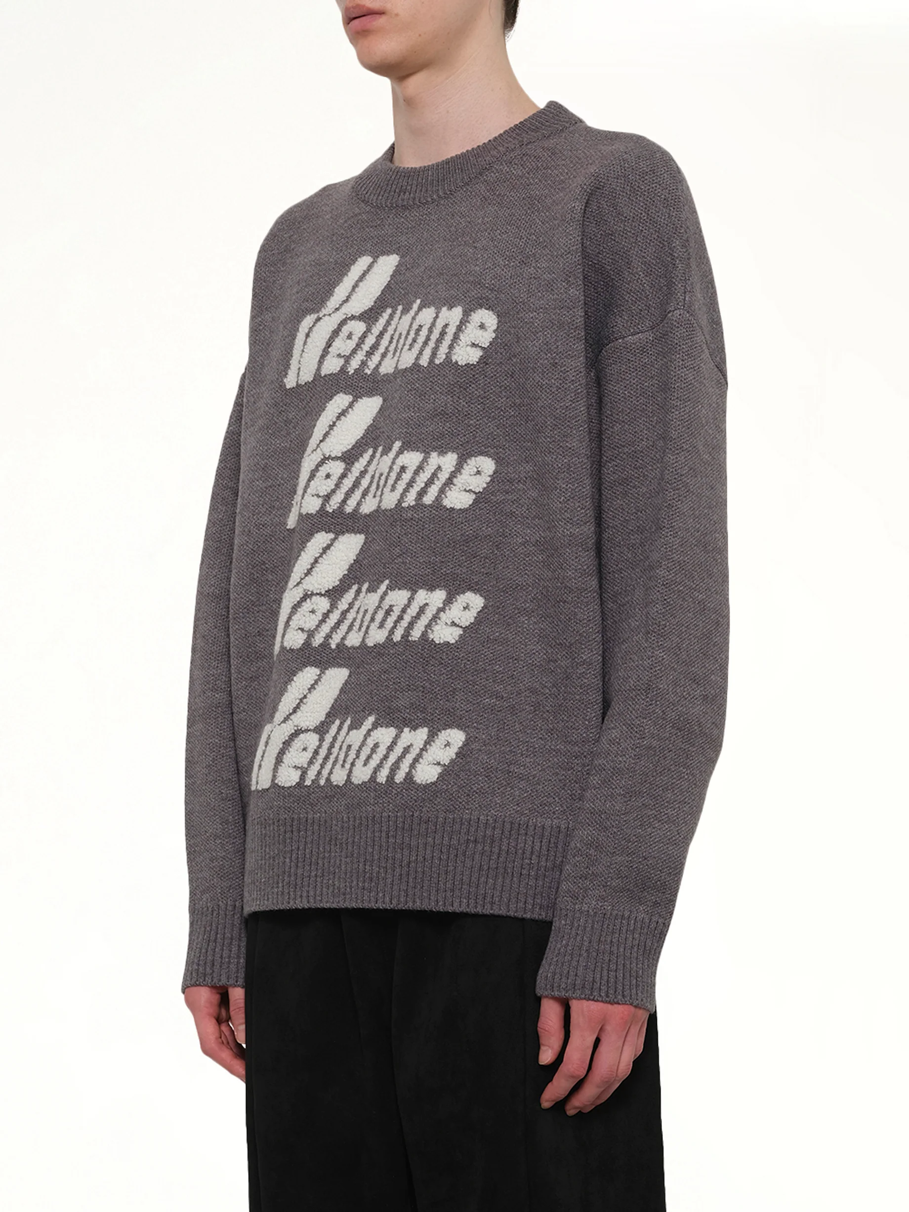 Logo Pile Knit Sweater in Grey - Image 3