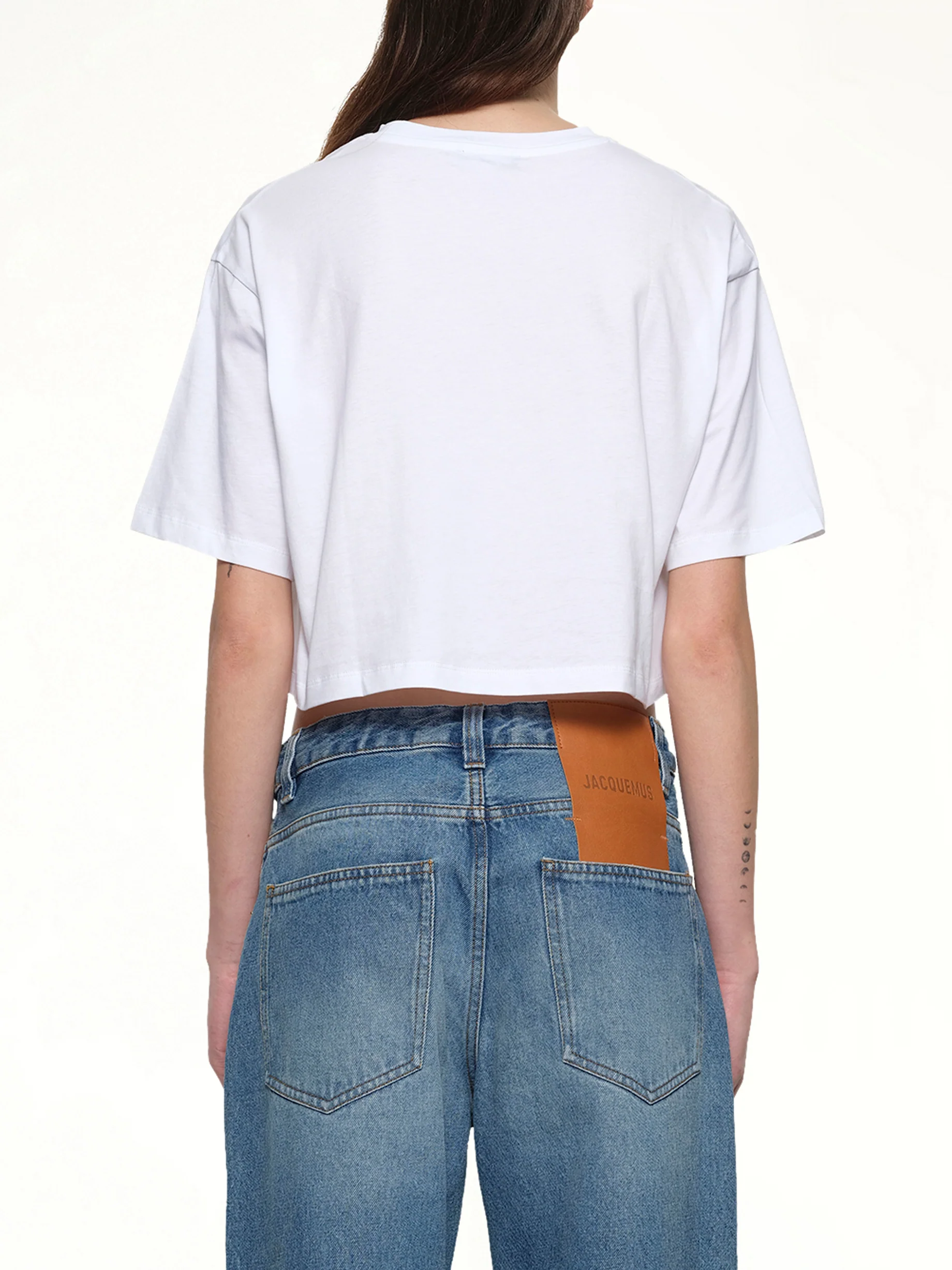 Logo Print Cropped T-Shirt in White/Black - Image 5