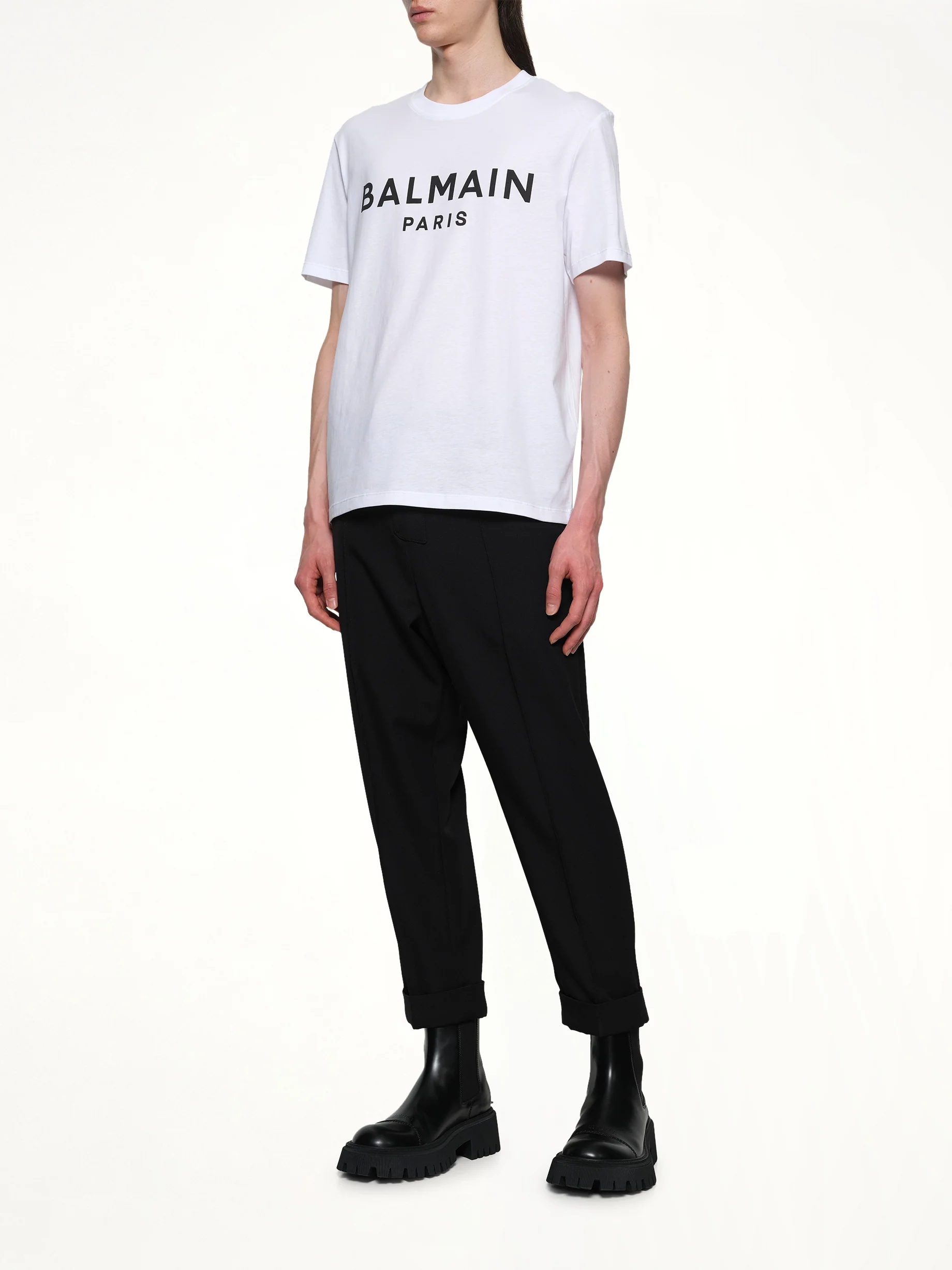 Logo Printed Straight Fit T-shirt in White/Black - Image 4