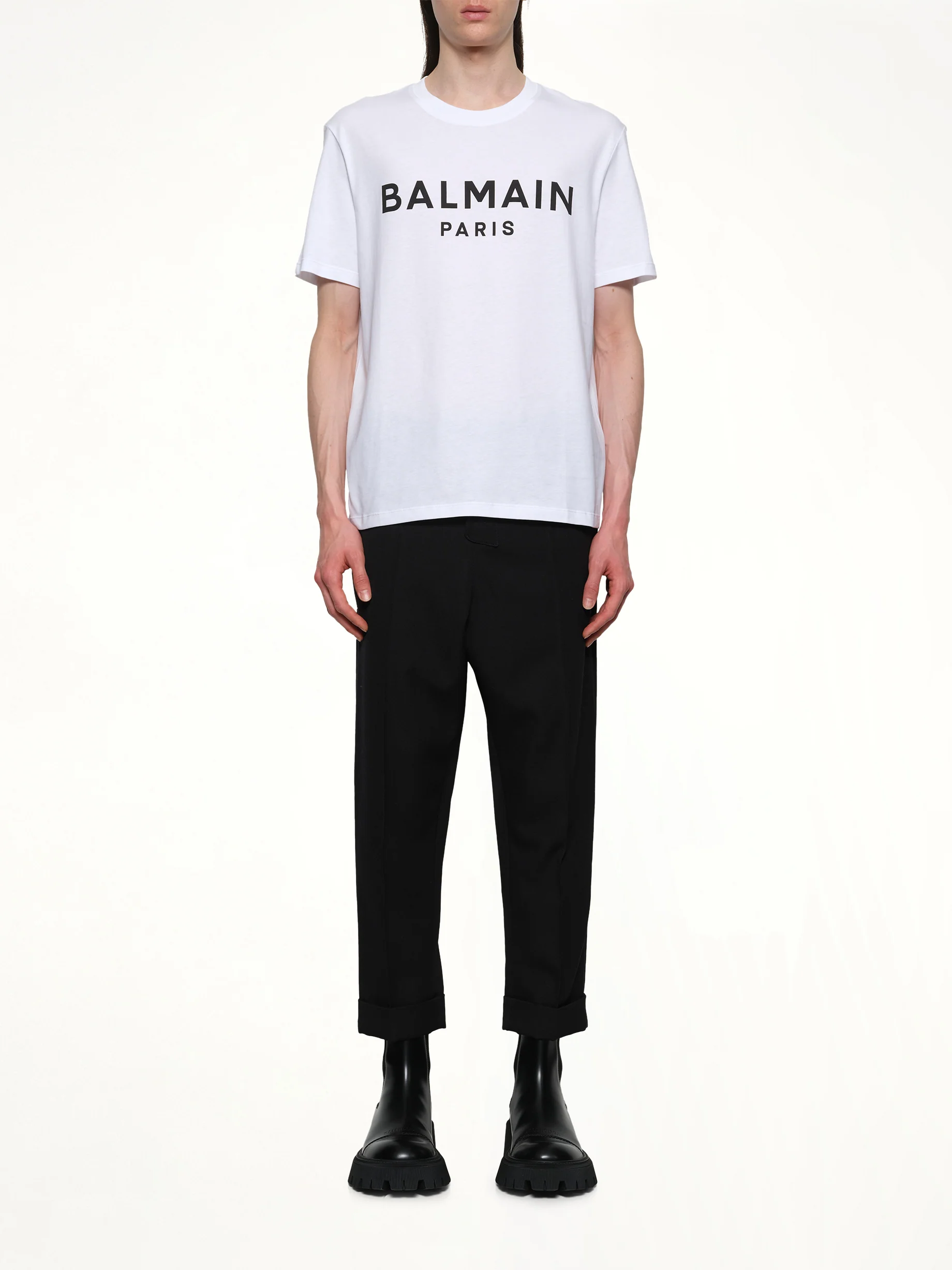 Logo Printed Straight Fit T-shirt in White/Black - Image 7