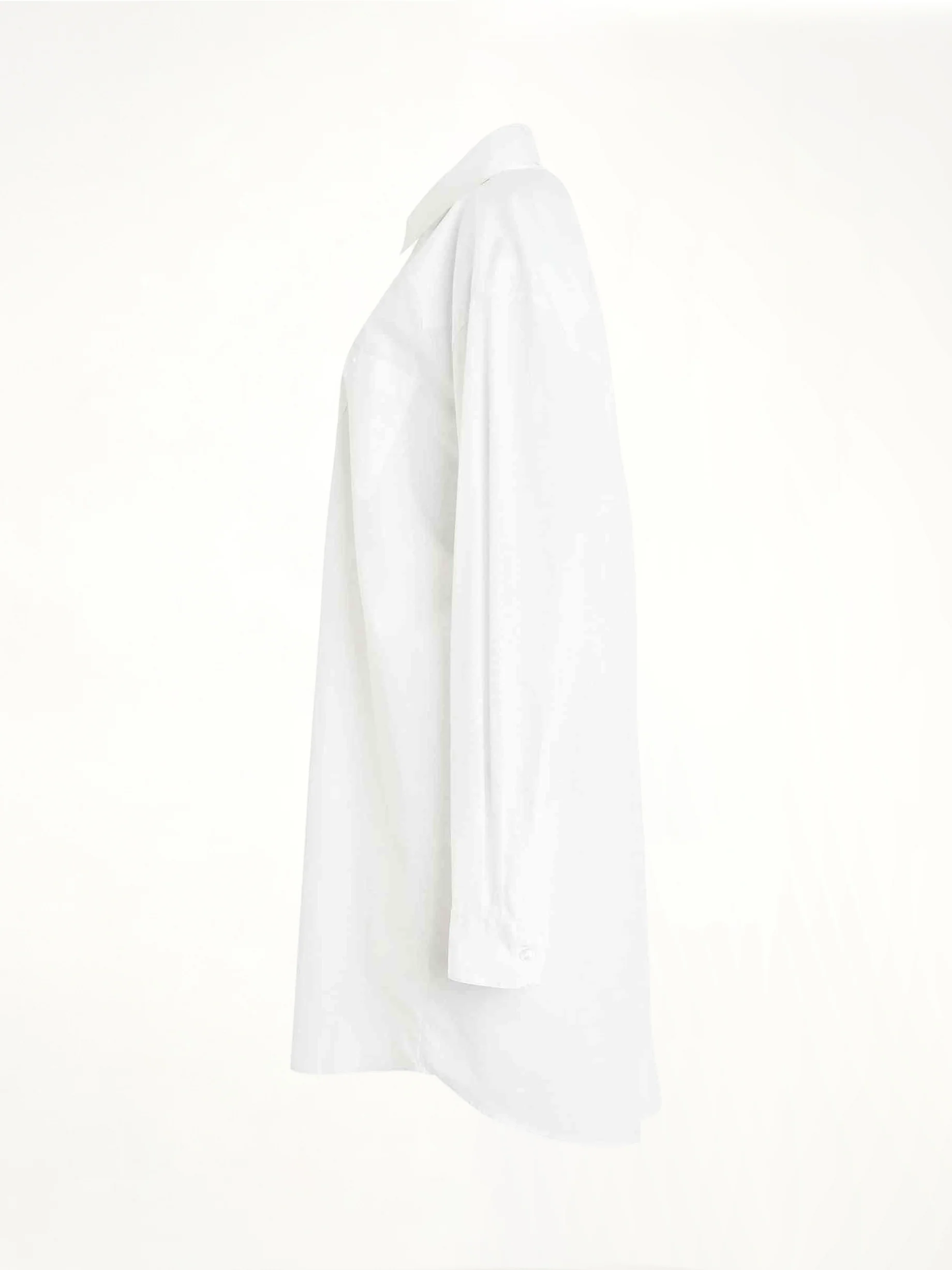 Long Sleeve Cotton Poplin Shirt in White - Image 3