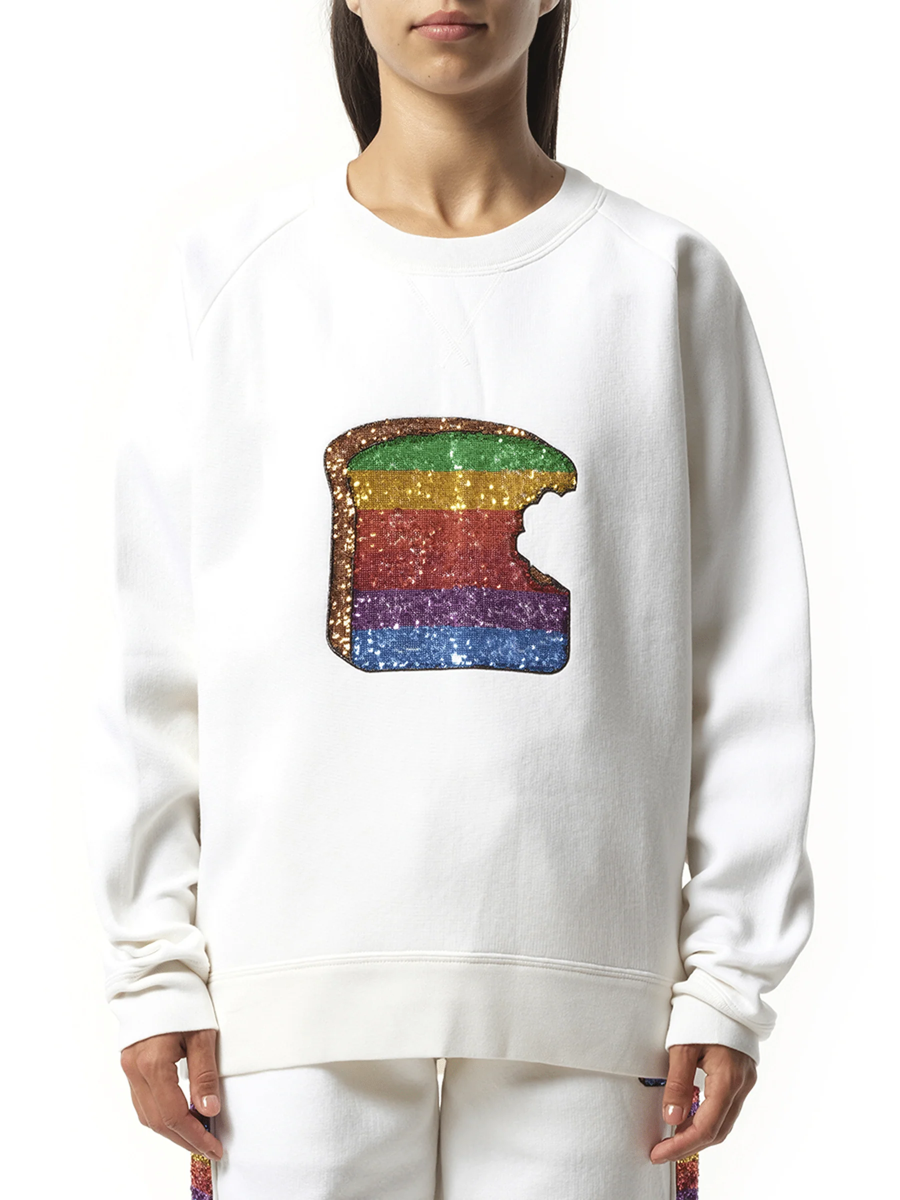 Long Sleeve Crew Sweatshirt in White