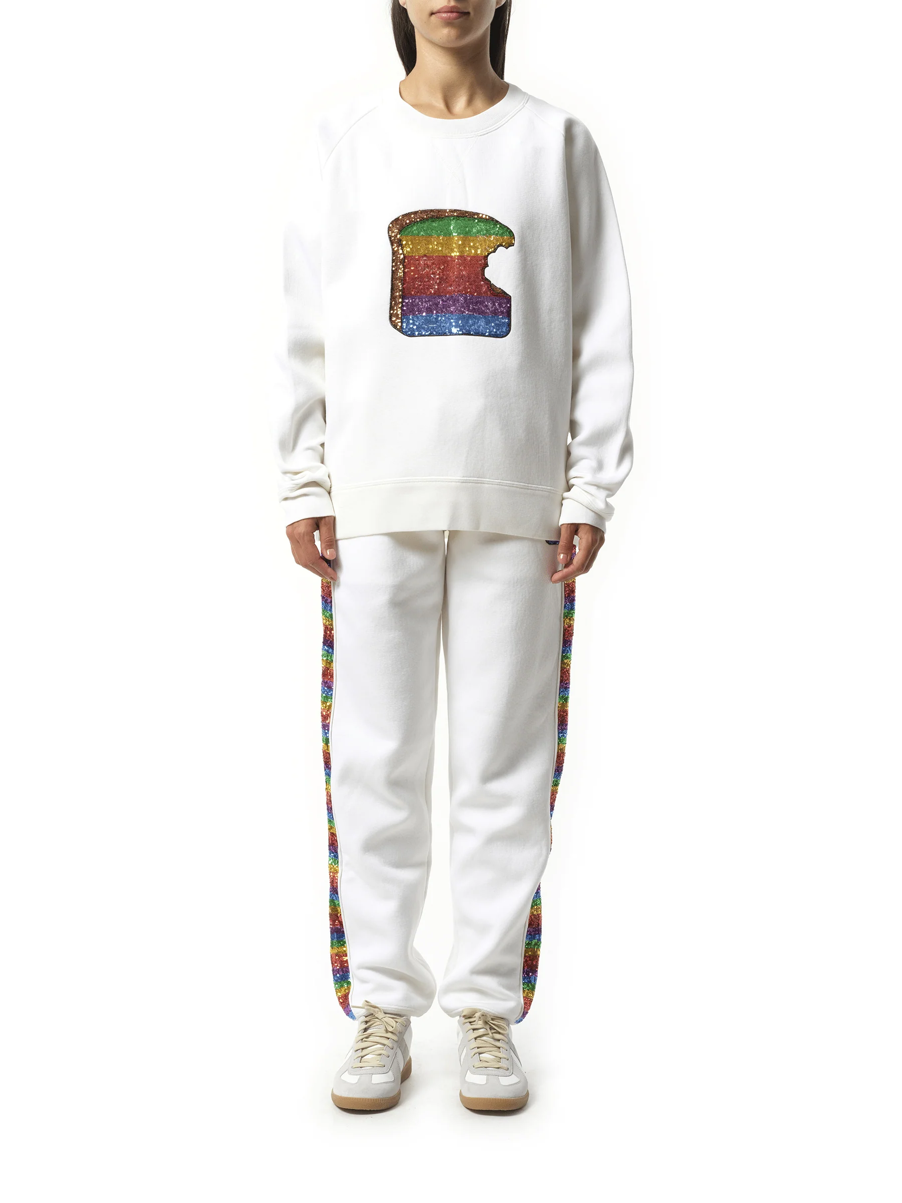 Long Sleeve Crew Sweatshirt in White - Image 5