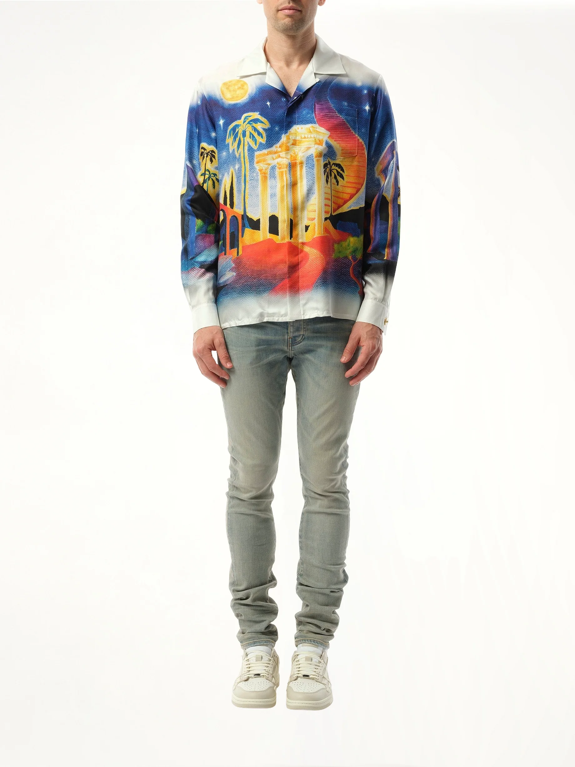 Long Sleeve Cuban Collar Shirt in Midnight Acropolis - Image 4