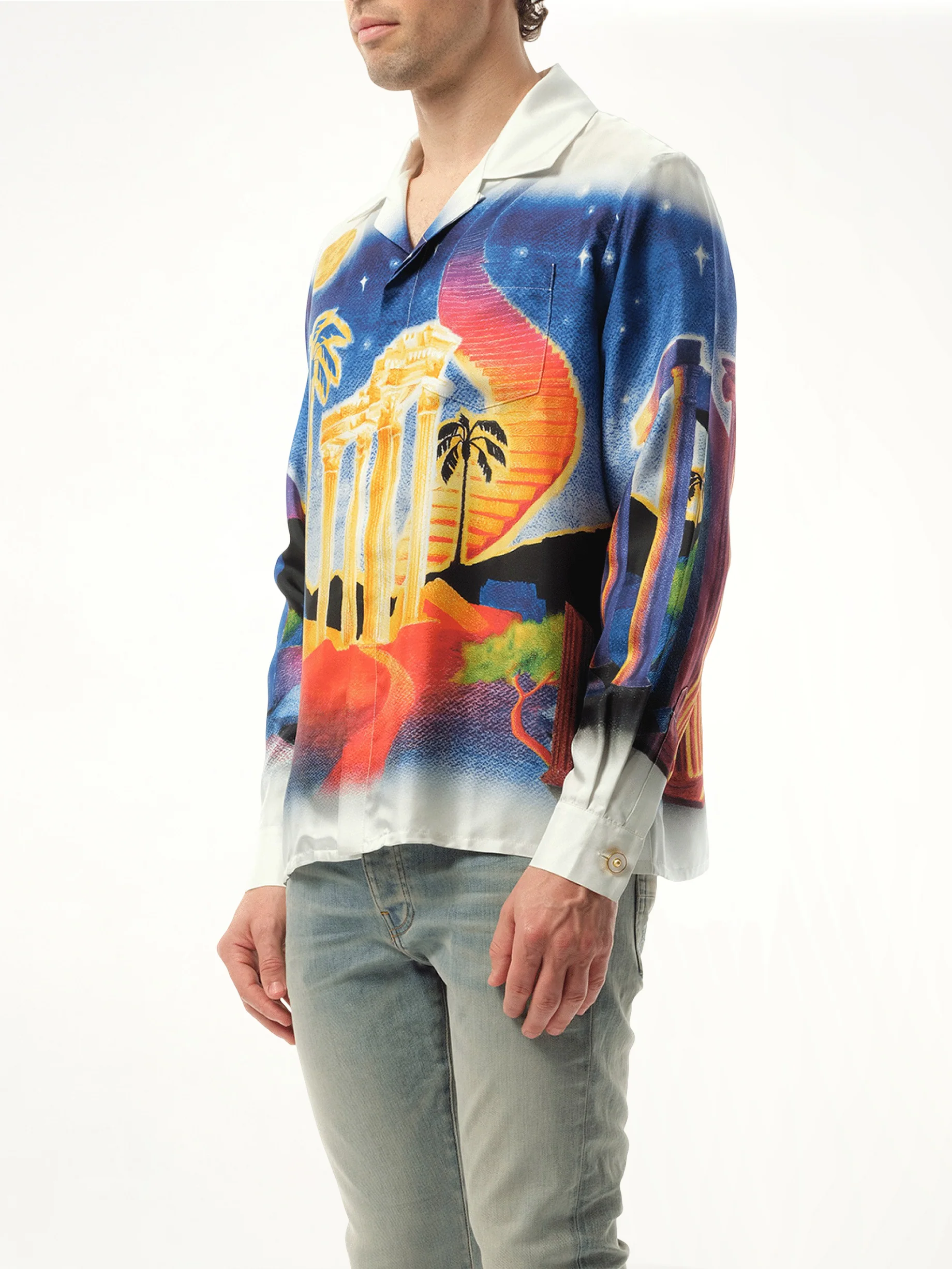 Long Sleeve Cuban Collar Shirt in Midnight Acropolis - Image 5