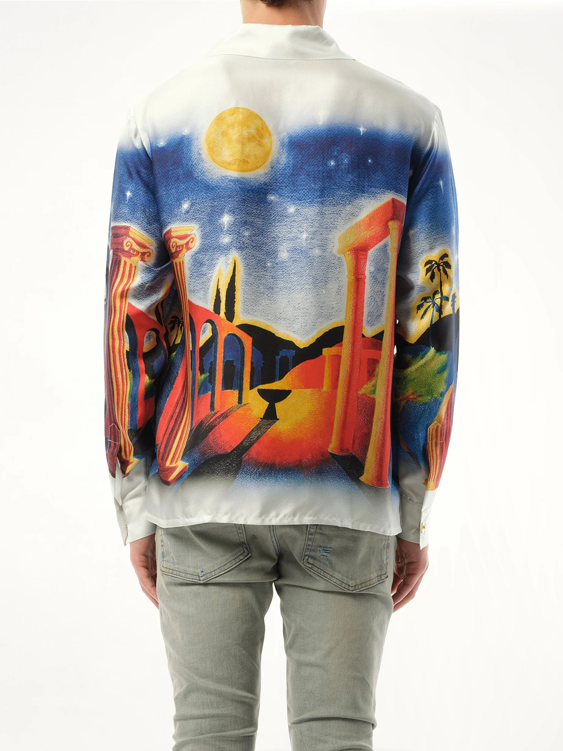 Long Sleeve Cuban Collar Shirt in Midnight Acropolis - Image 6