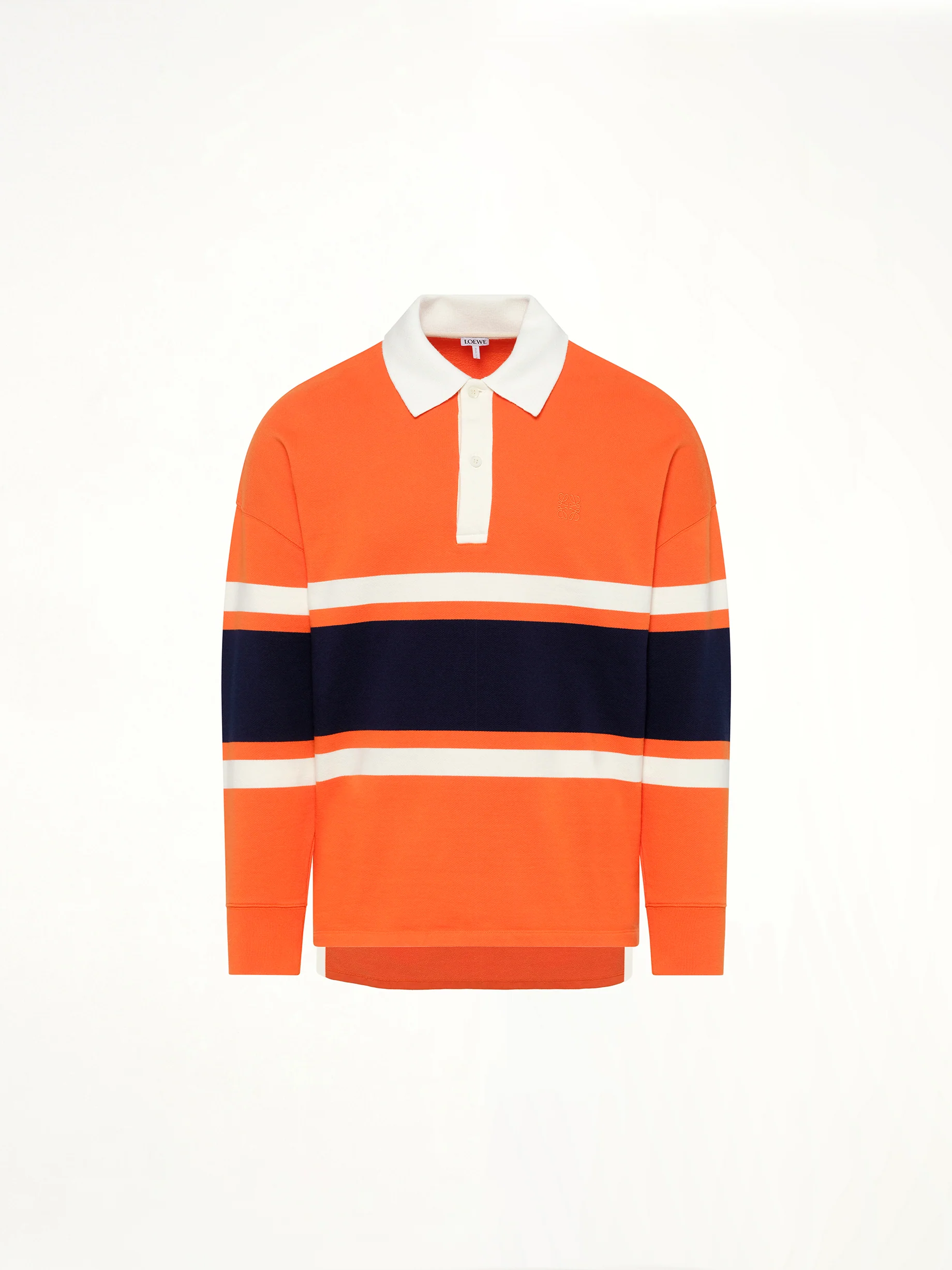 Long Sleeve Polo in Orange/Navy Blue - Image 2