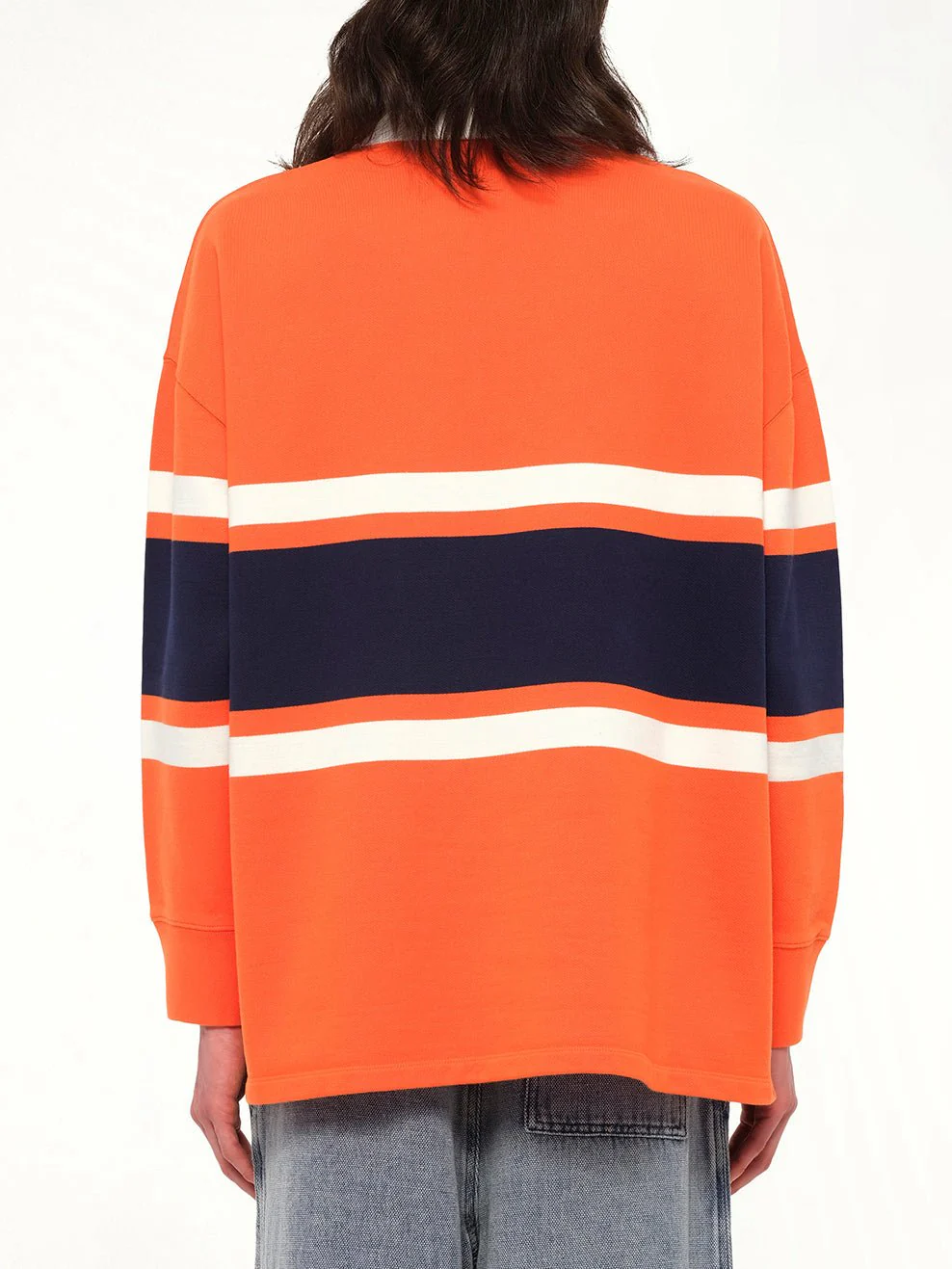 Long Sleeve Polo in Orange/Navy Blue - Image 5