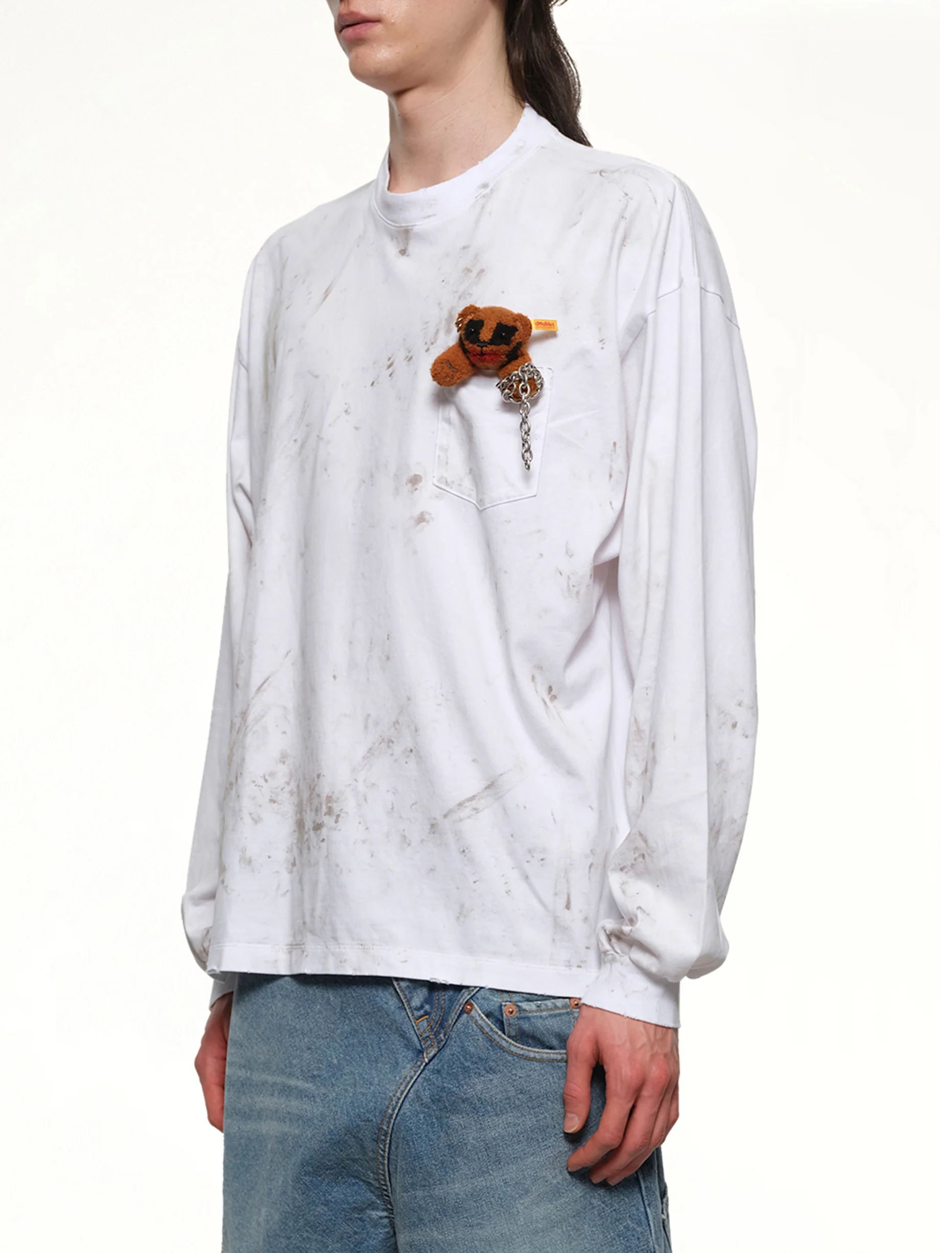 Long Sleeve T-Shirt With Villain Bear in White - Image 3