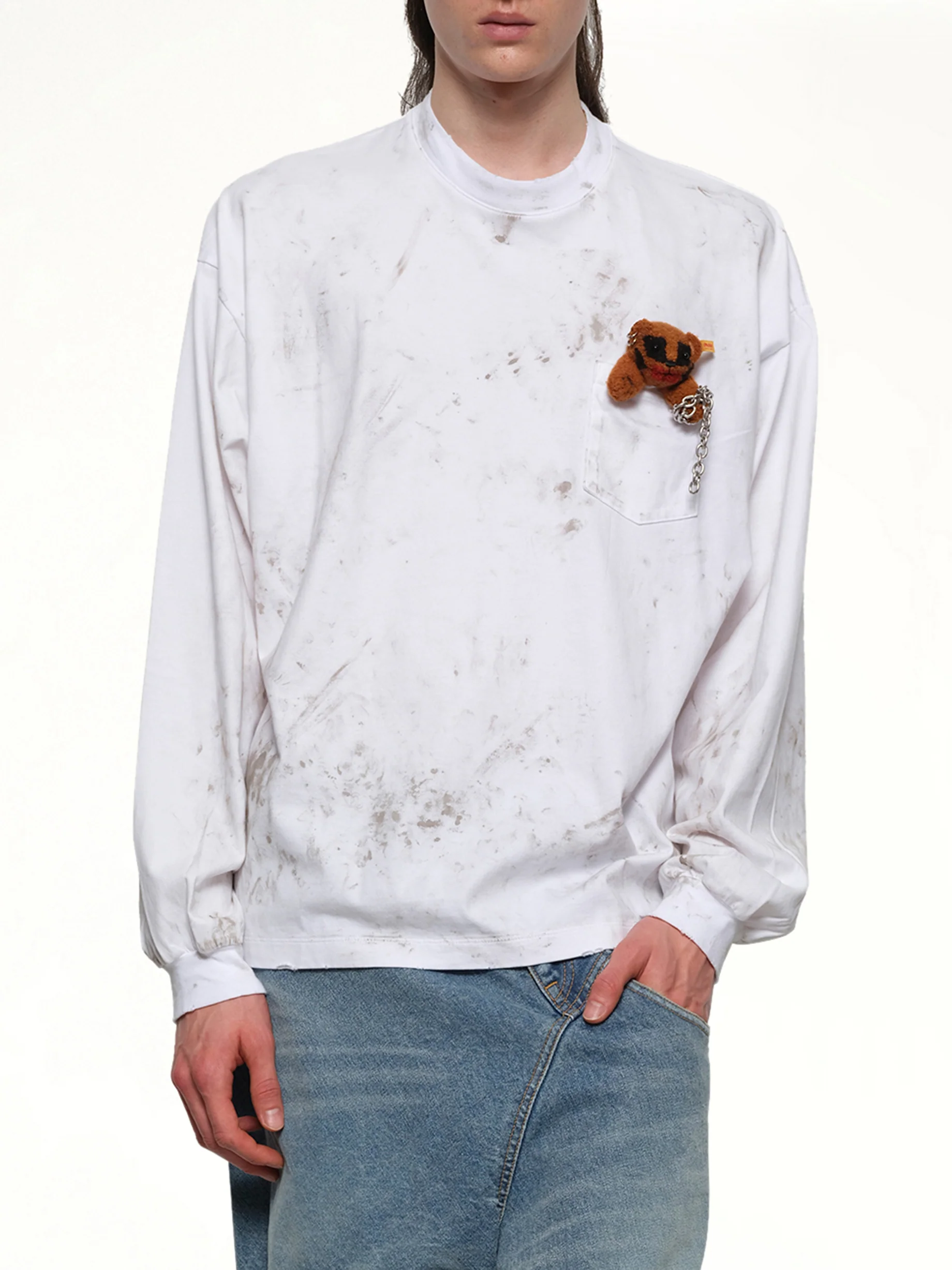 Long Sleeve T-Shirt With Villain Bear in White - Image 6