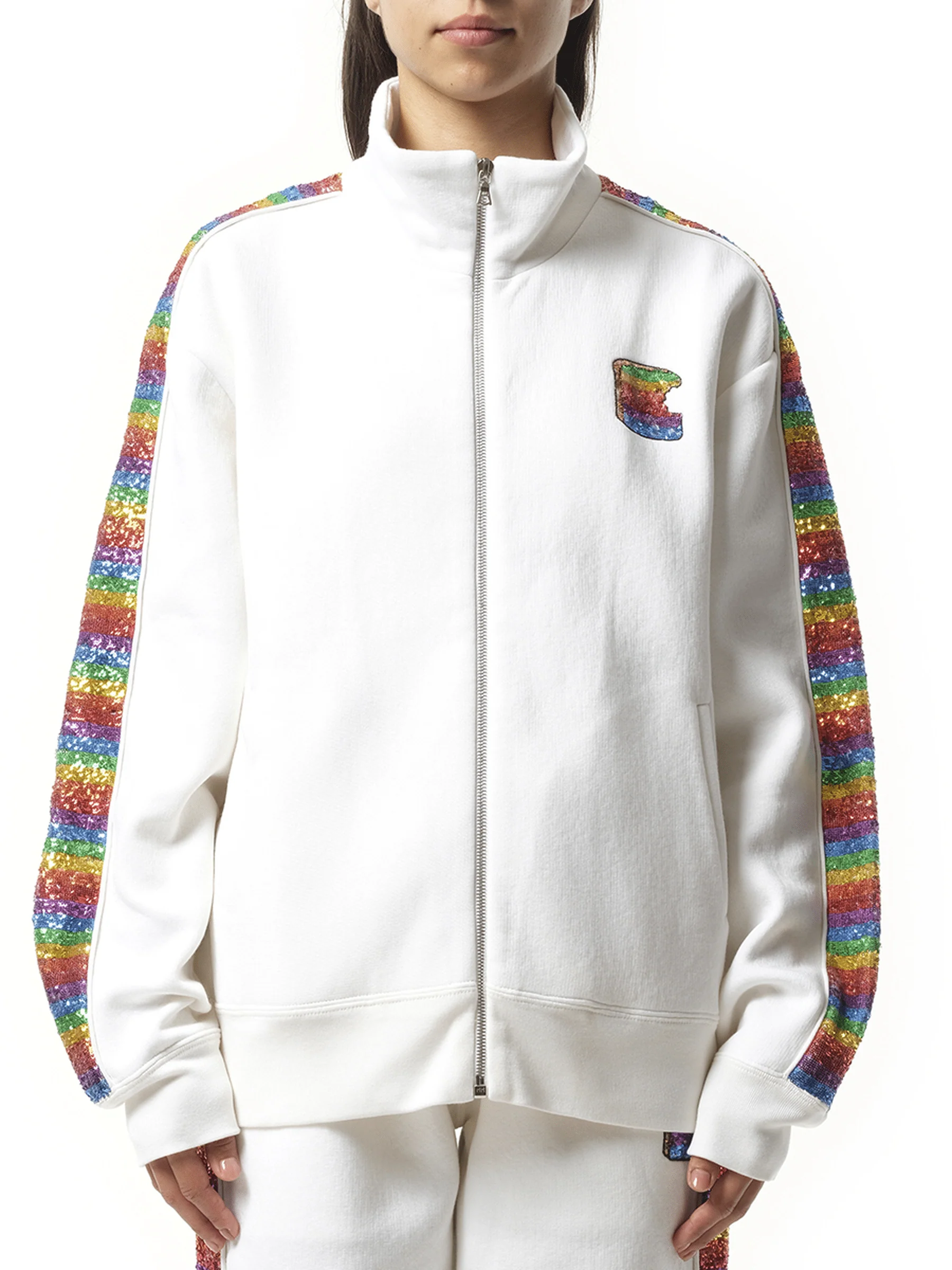 Long Sleeve Zip Sweatshirt in White
