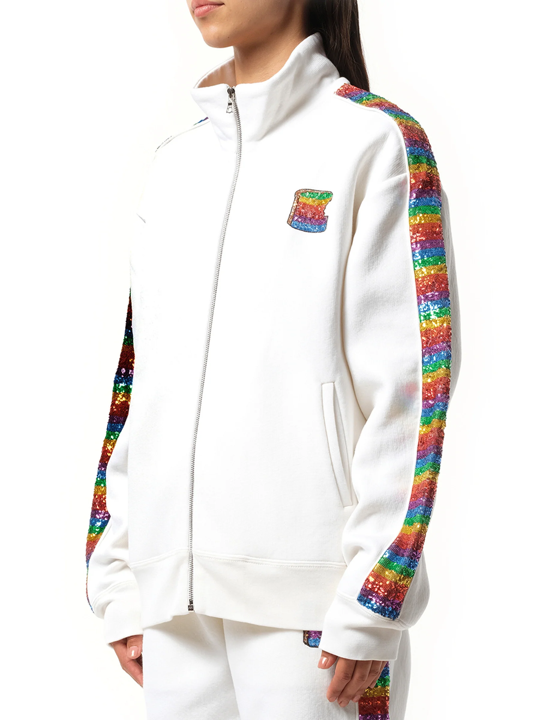 Long Sleeve Zip Sweatshirt in White - Image 2