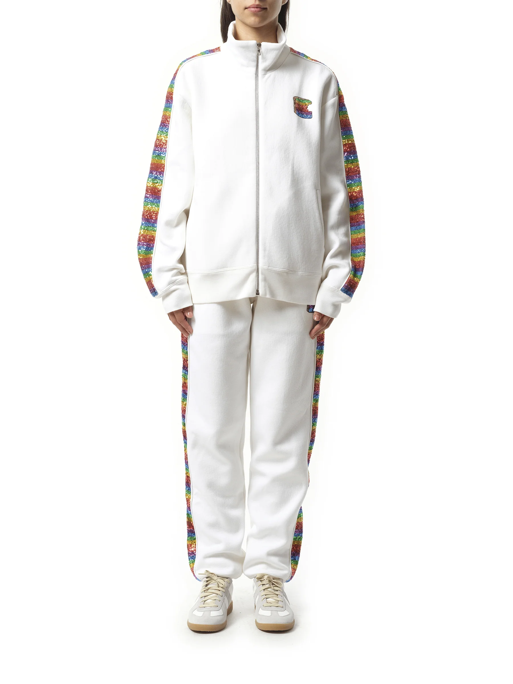 Long Sleeve Zip Sweatshirt in White - Image 4