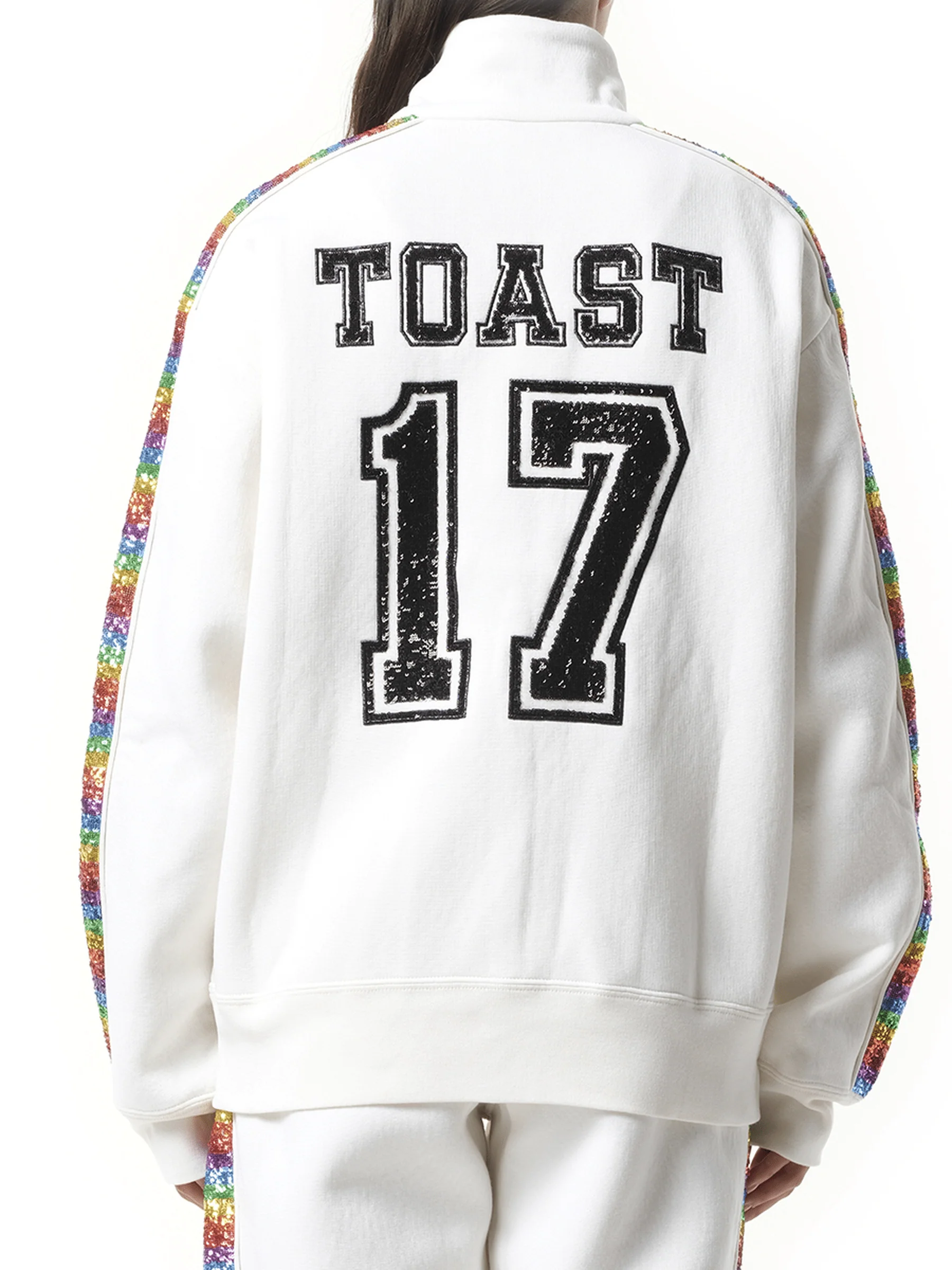 Long Sleeve Zip Sweatshirt in White - Image 5