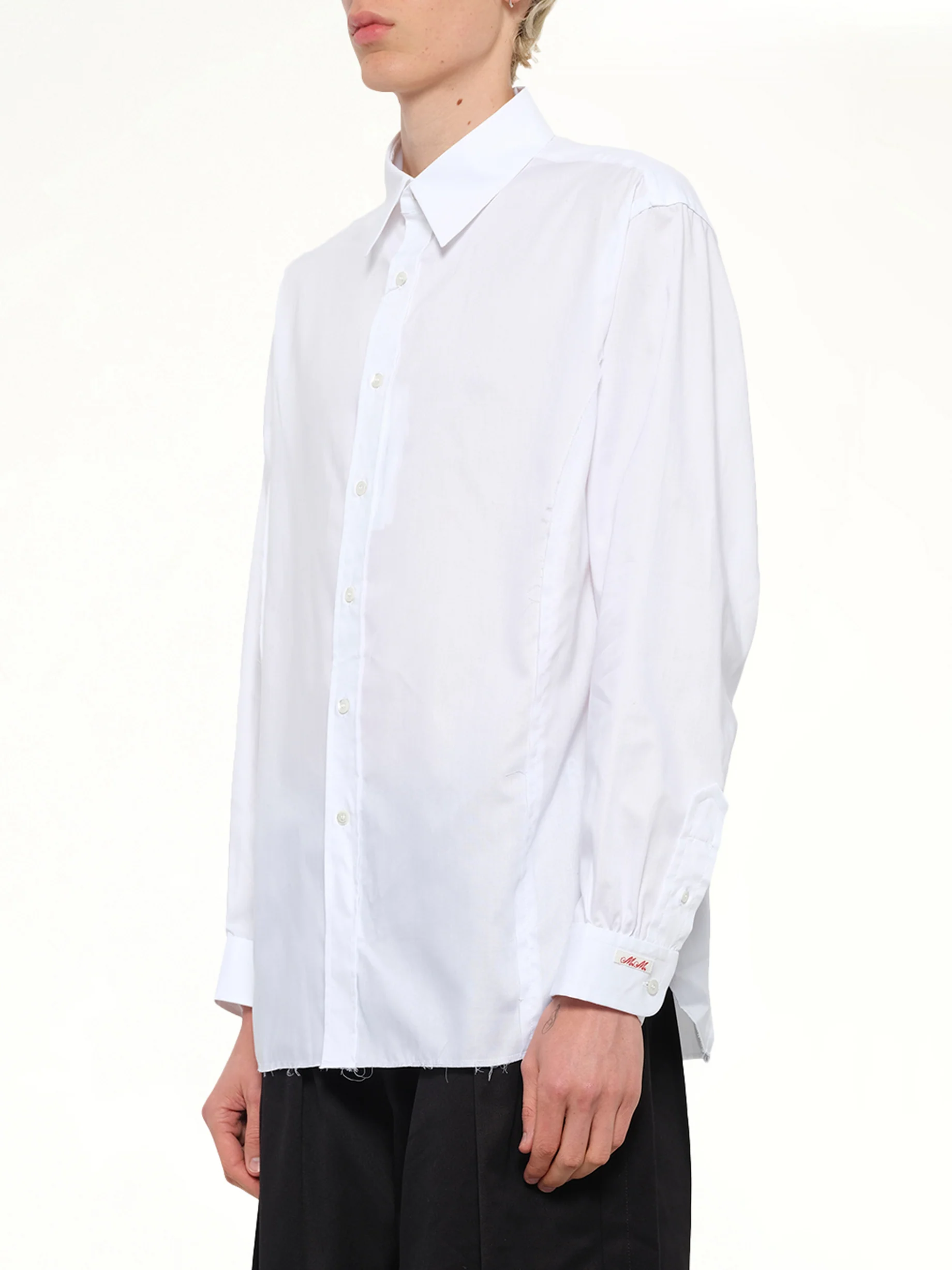 Long-sleeved Frayed Hem Shirt in White - Image 3