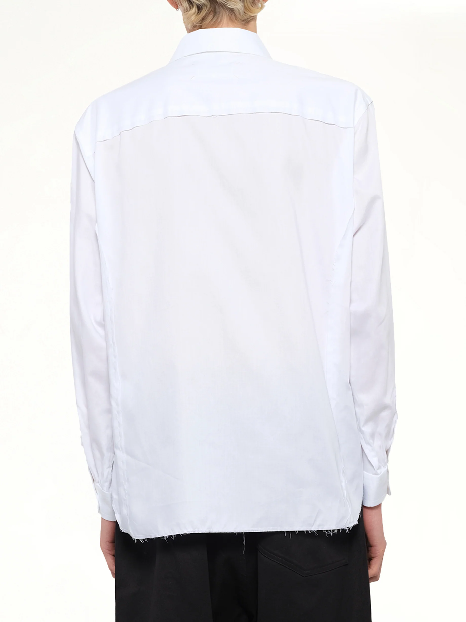 Long-sleeved Frayed Hem Shirt in White - Image 5