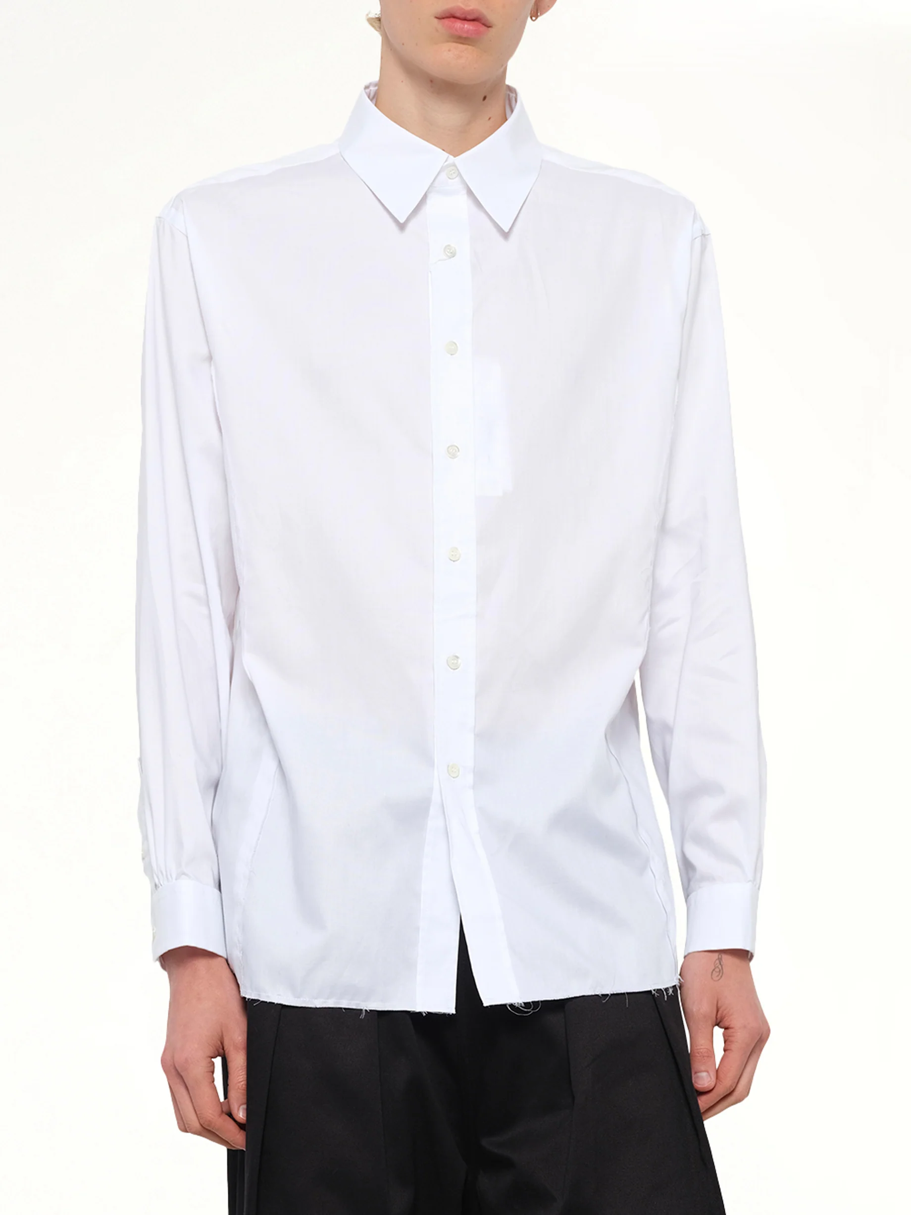 Long-sleeved Frayed Hem Shirt in White - Image 6