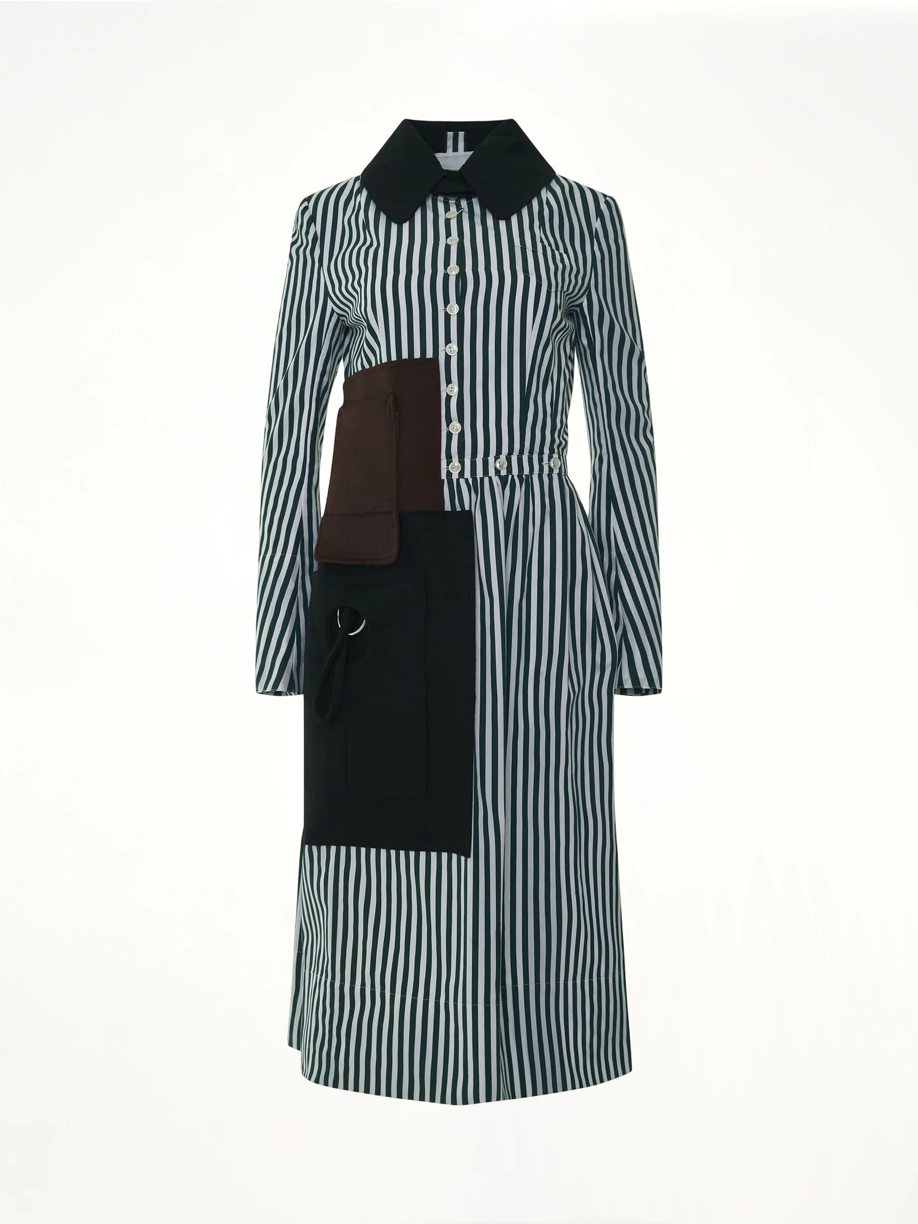 Long Stripe Shirt Dress in White