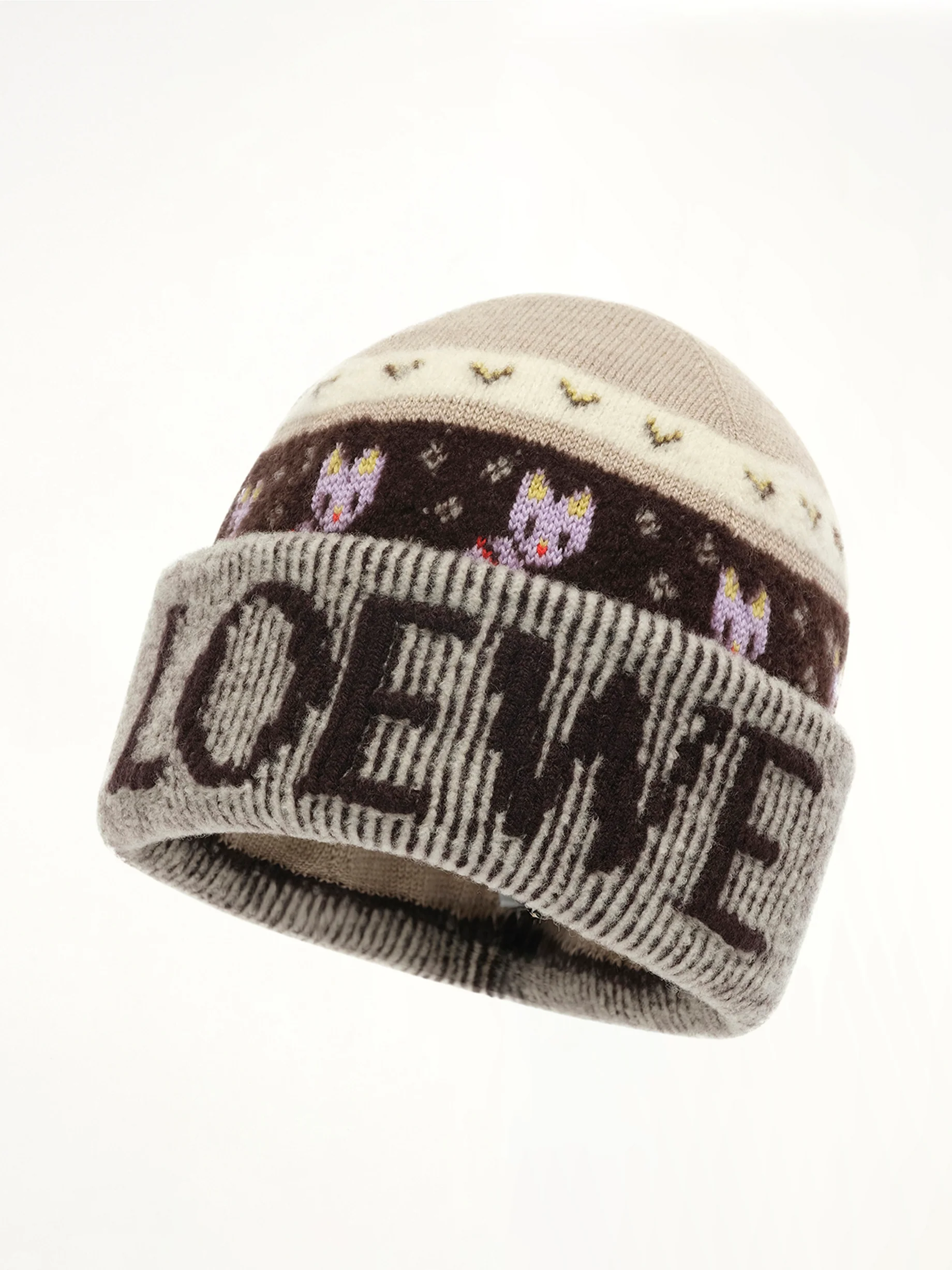 Louis Wain Beanie in Beige/Multicolour - Image 4