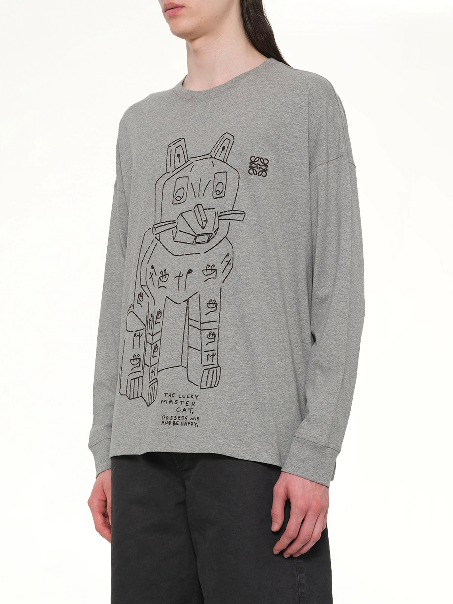 Louis Wain Long Sleeve T-Shirt in Grey Melange - Image 3