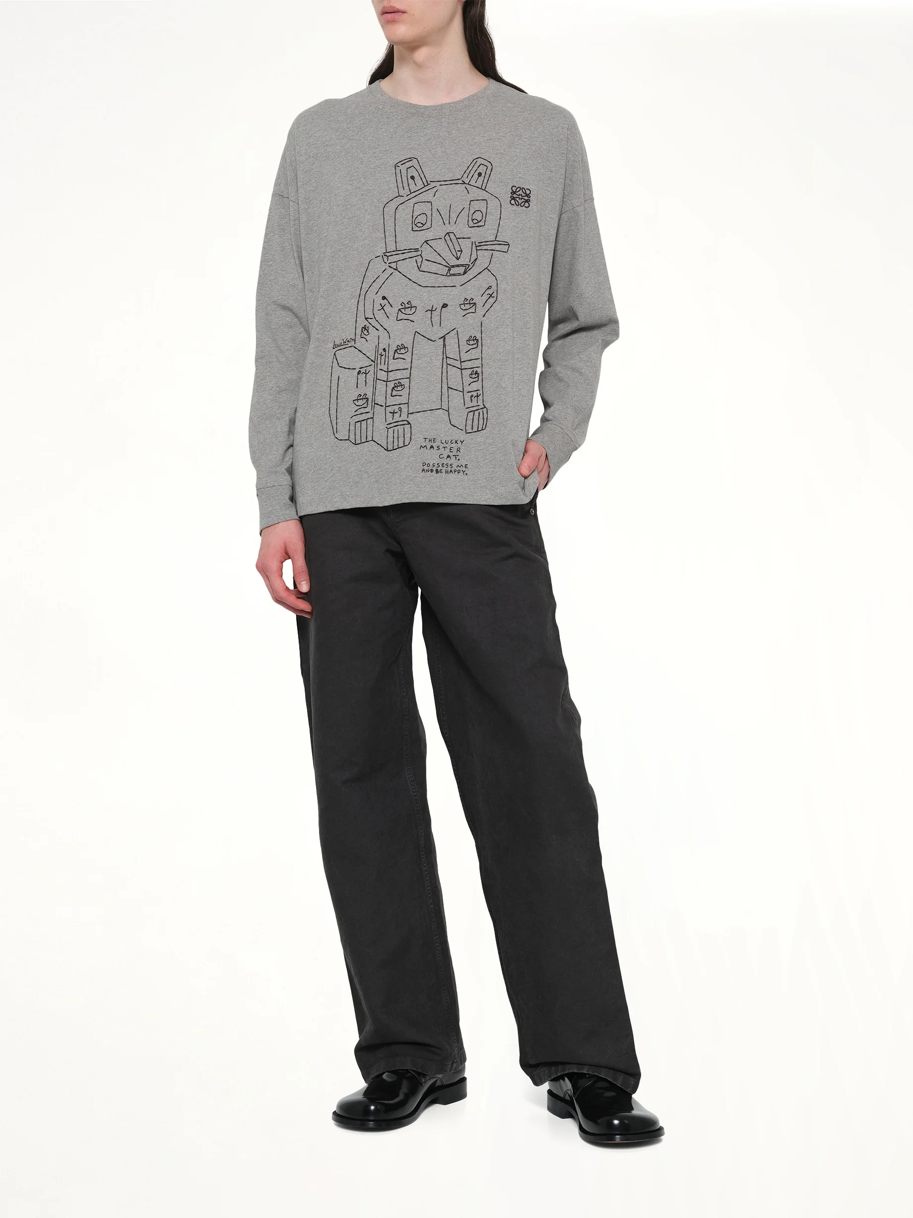Louis Wain Long Sleeve T-Shirt in Grey Melange - Image 4