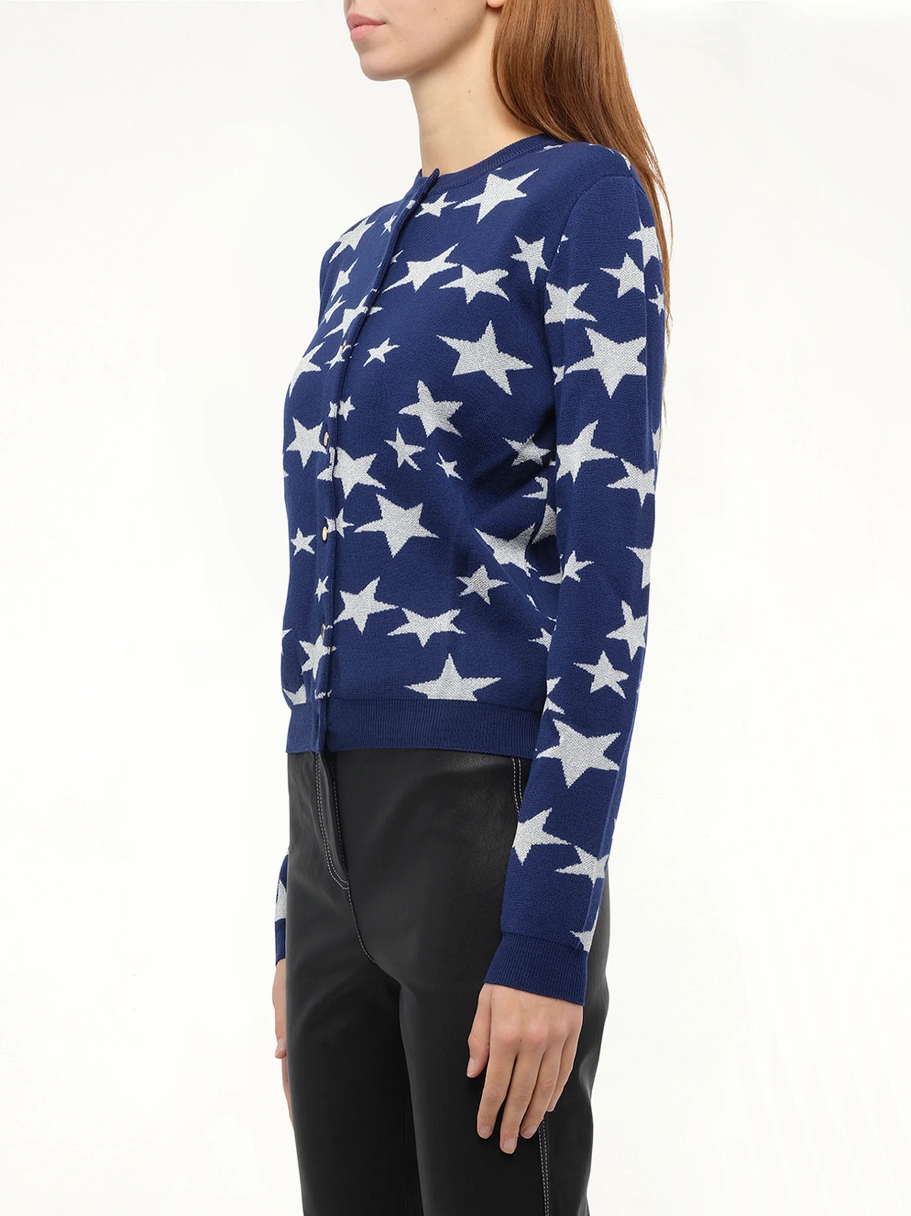 Lurex Stars Cardigan in Navy - Image 2