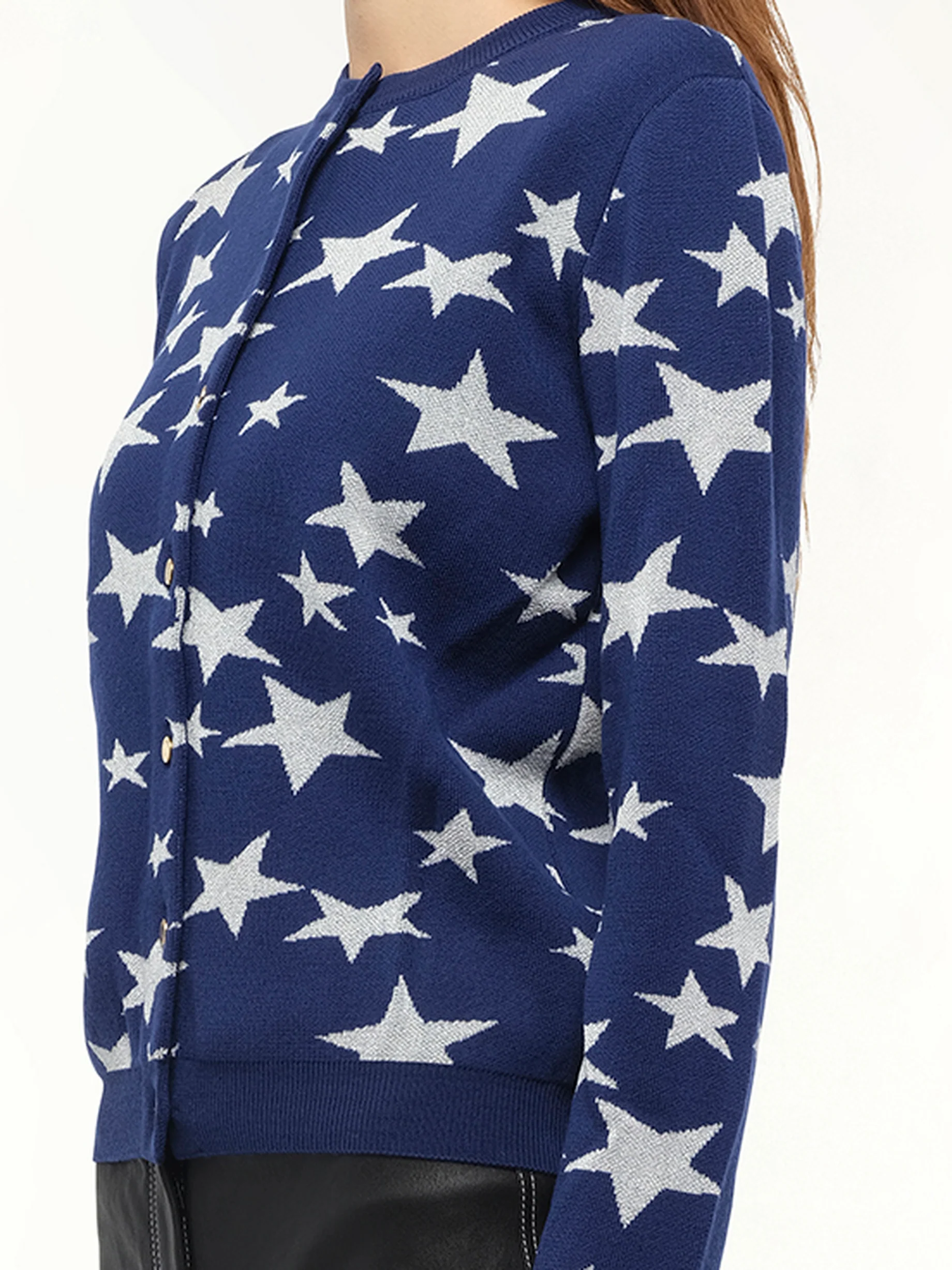 Lurex Stars Cardigan in Navy - Image 3