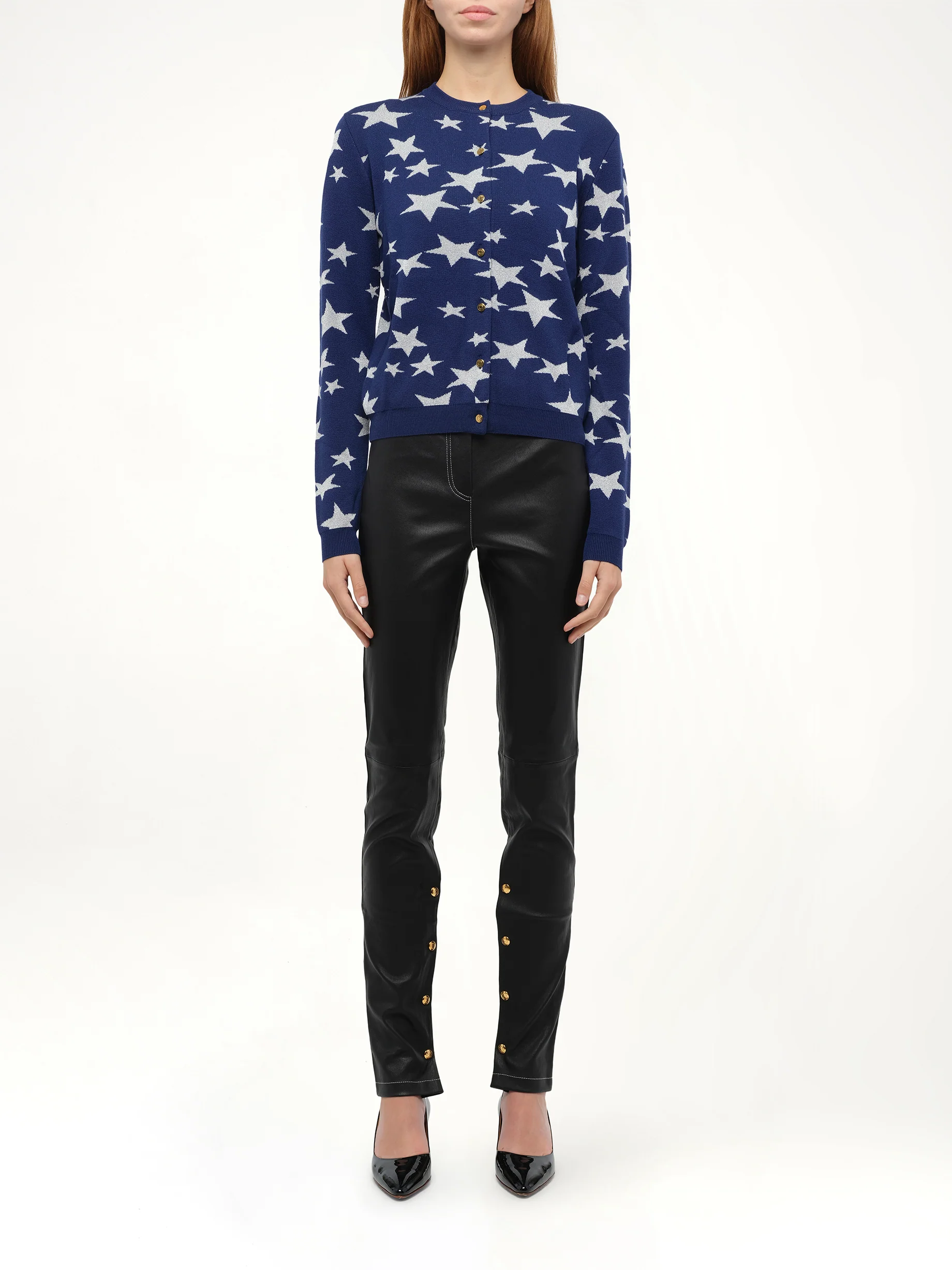 Lurex Stars Cardigan in Navy - Image 4