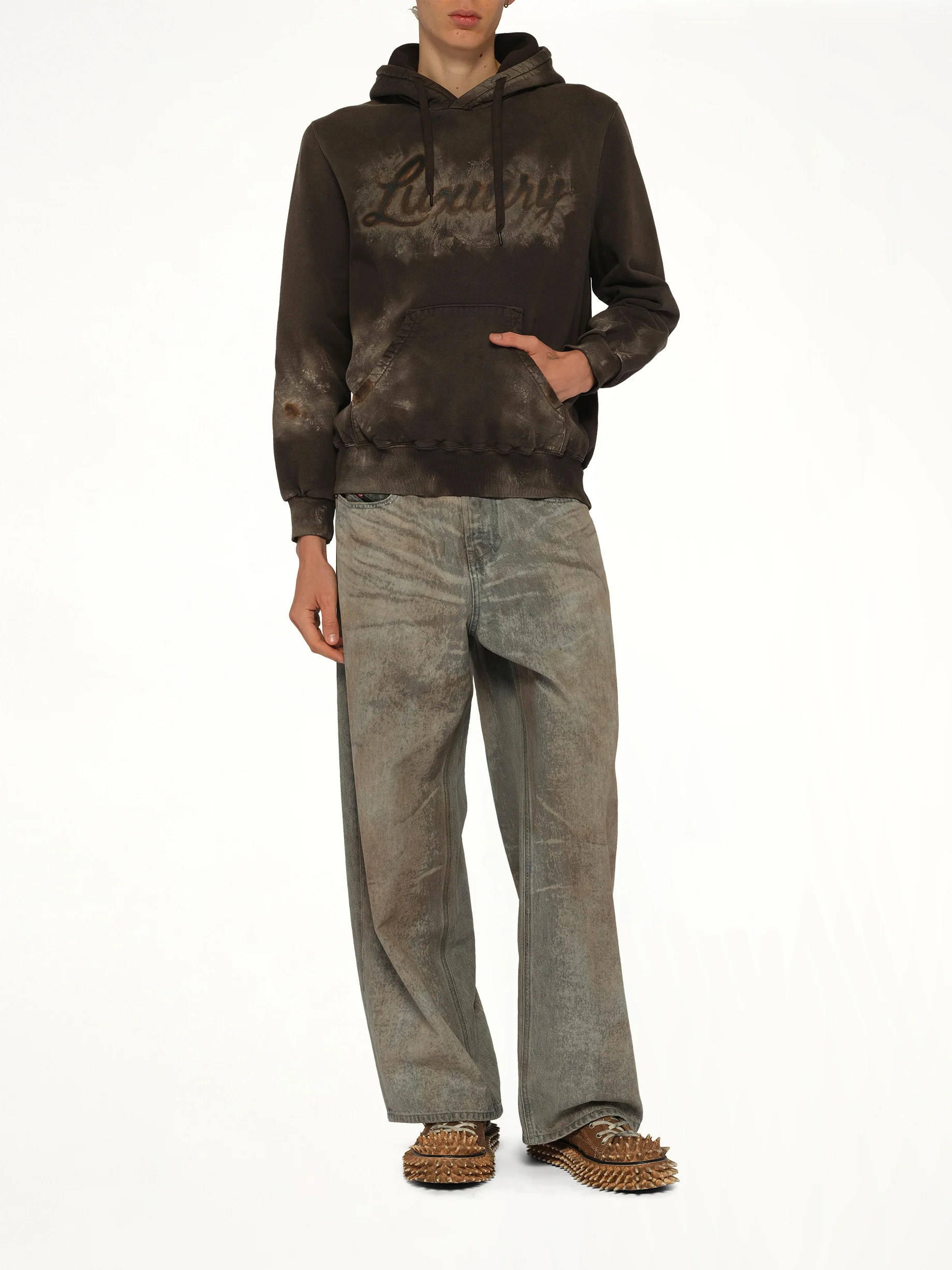 Luxuary Mud Paint Hoodie in Brown - Image 4