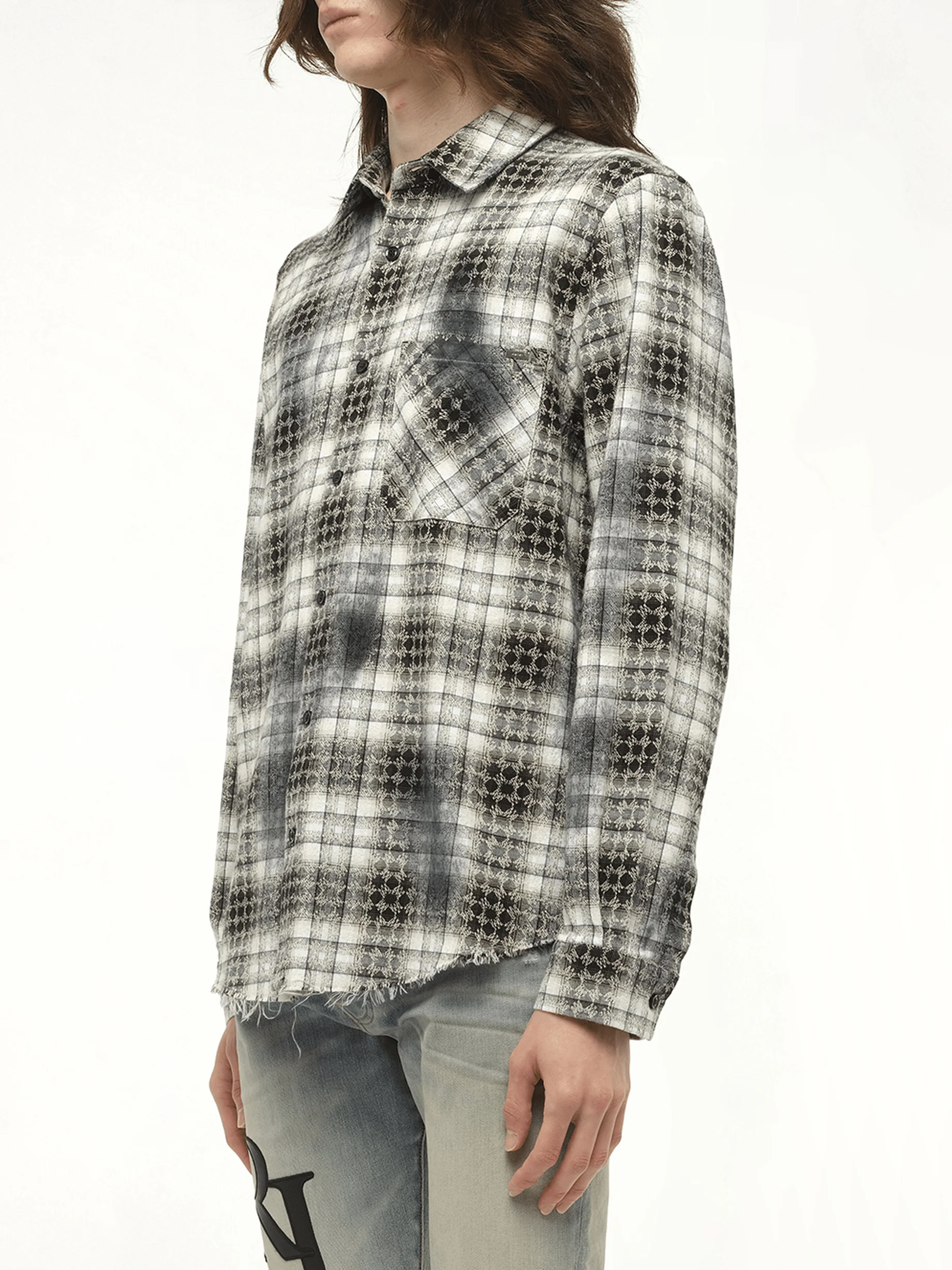 MA Quad Bleach Flannel Shirt in Black - Image 5