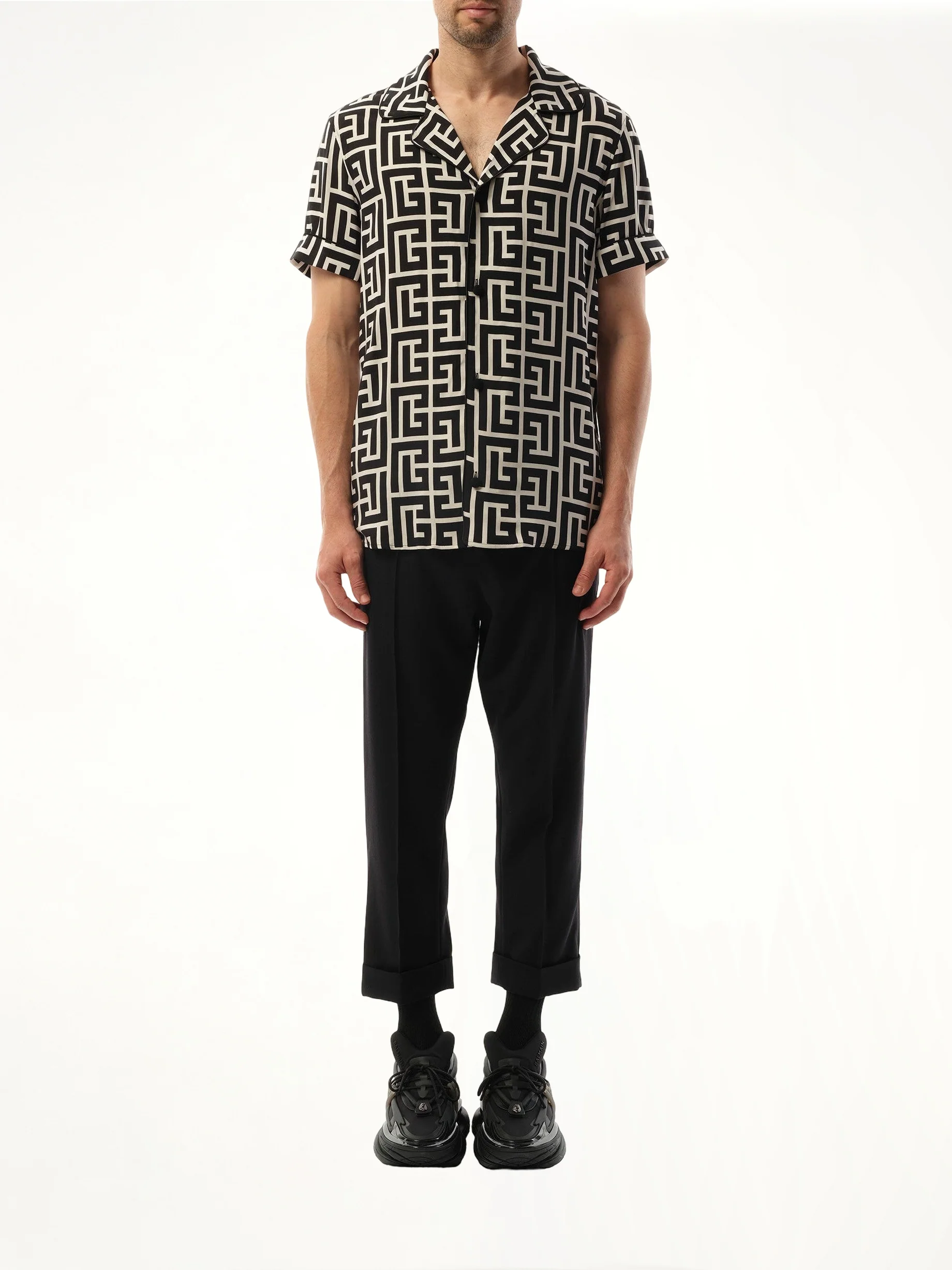 Macro Monogram Pyjama Shirt in Ivory/Black - Image 4