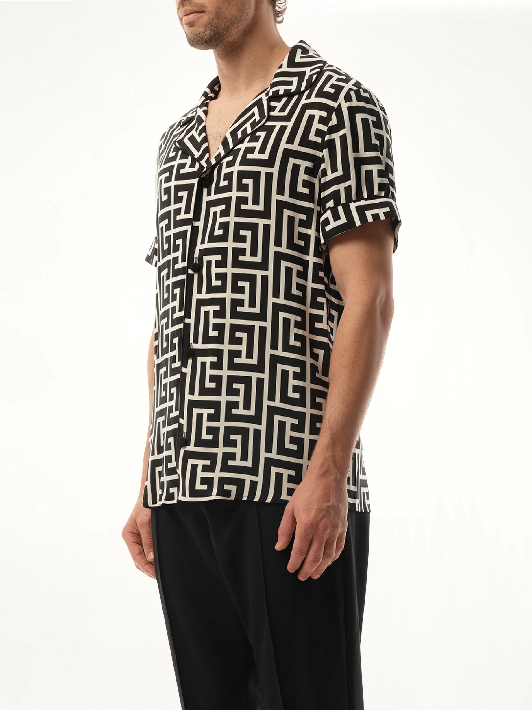 Macro Monogram Pyjama Shirt in Ivory/Black - Image 5