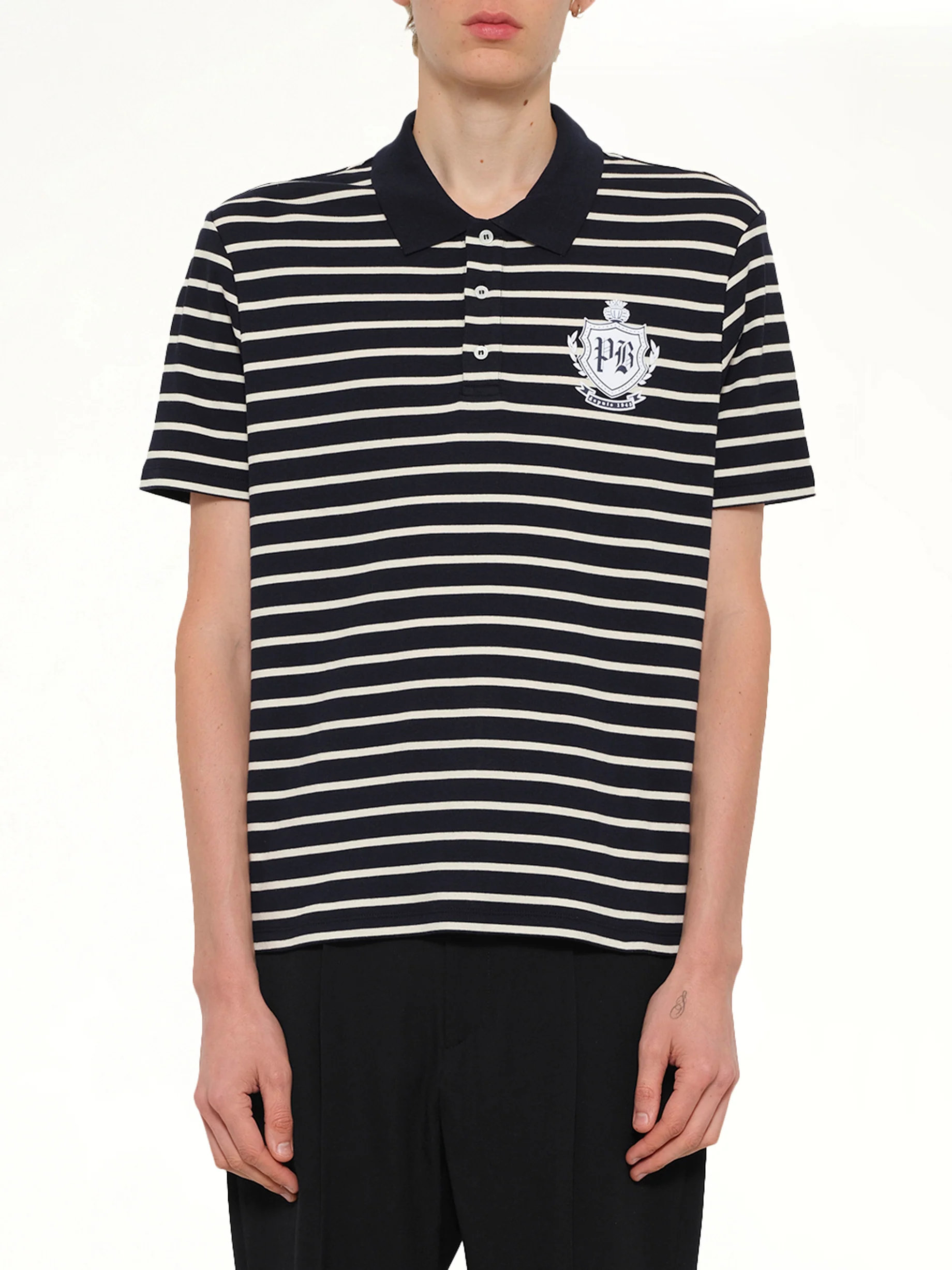 Marinier College Emblem Polo in Blue/Beige/White